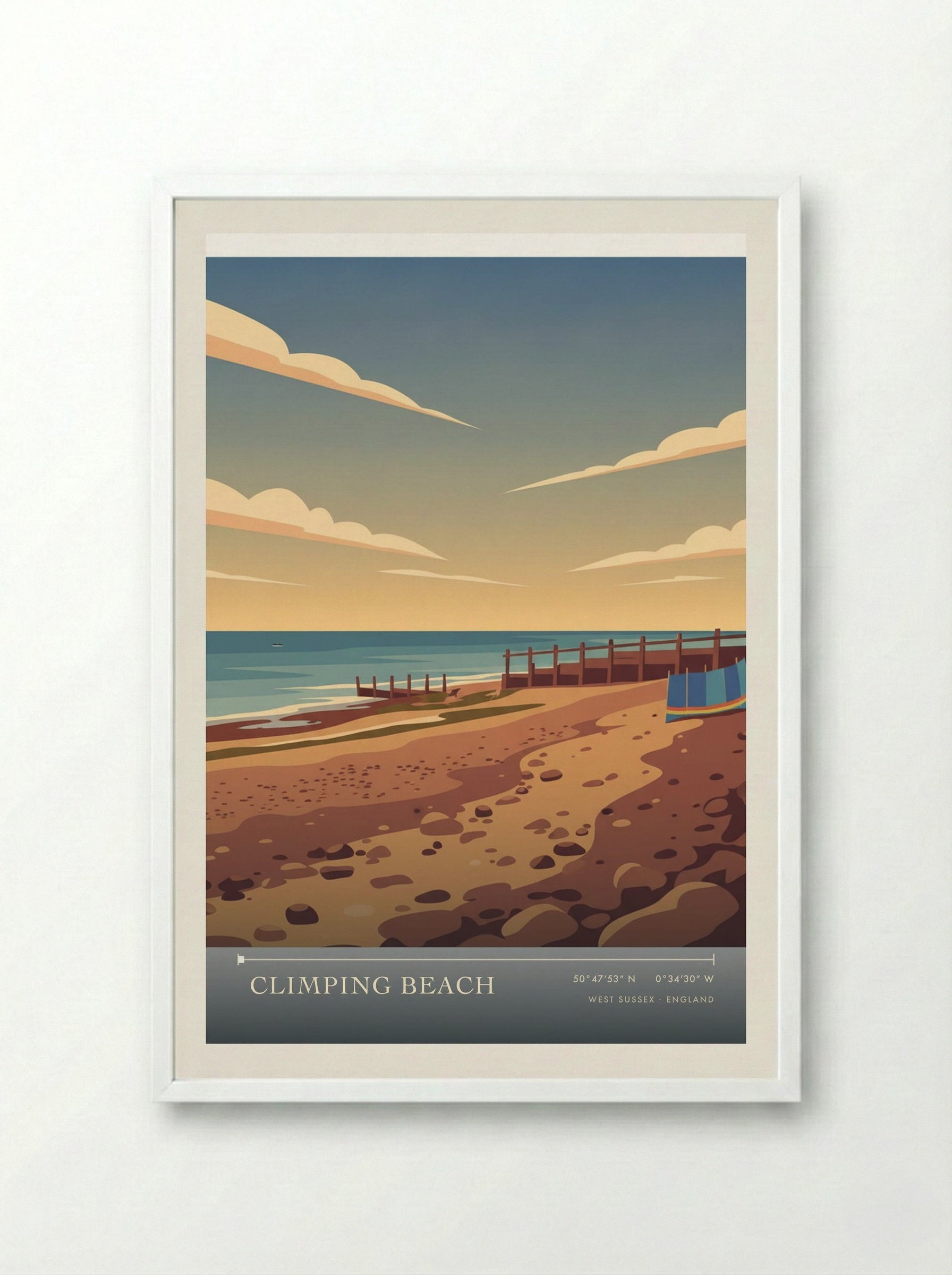 Climping Beach West Sussex England Travel Poster - Framed Print White