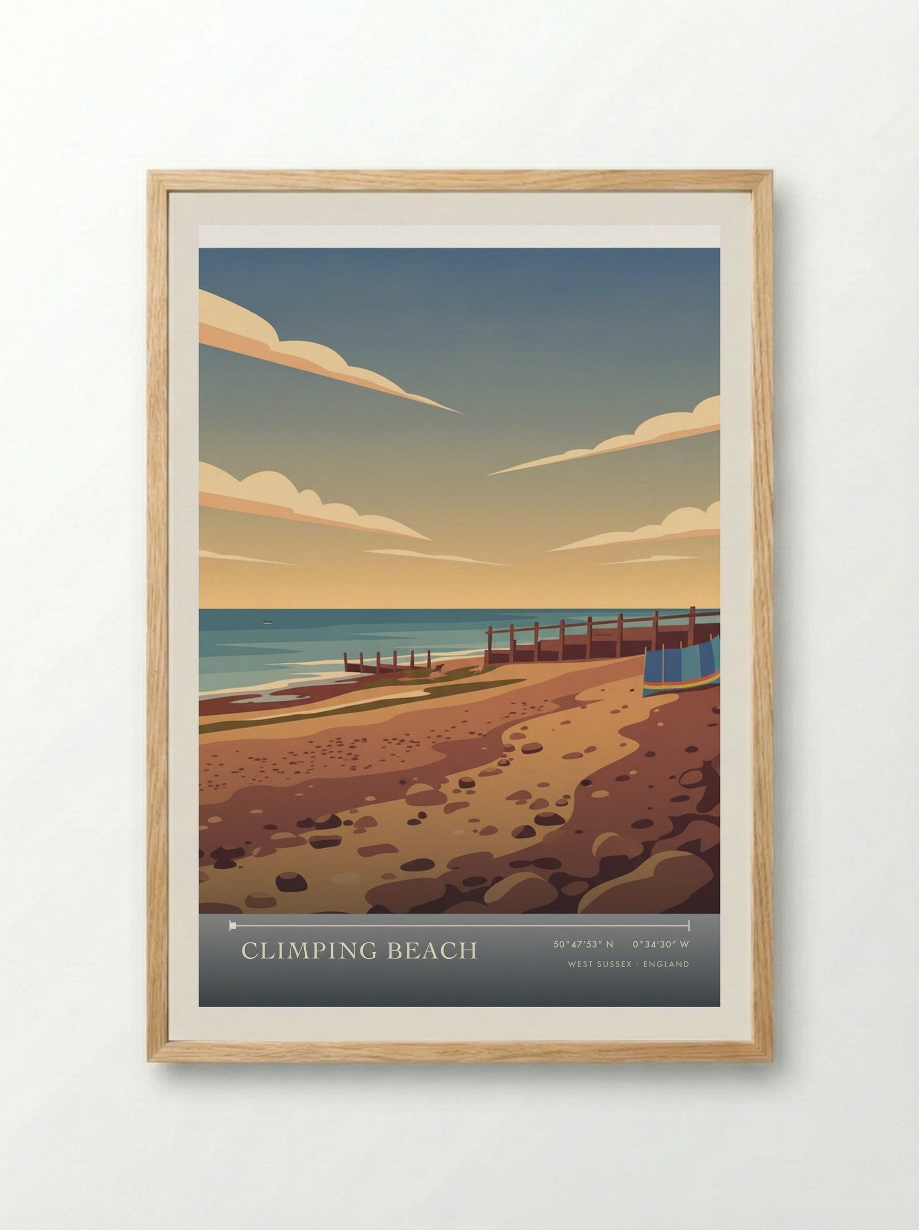 Climping Beach West Sussex England Travel Poster - Framed Print Wood