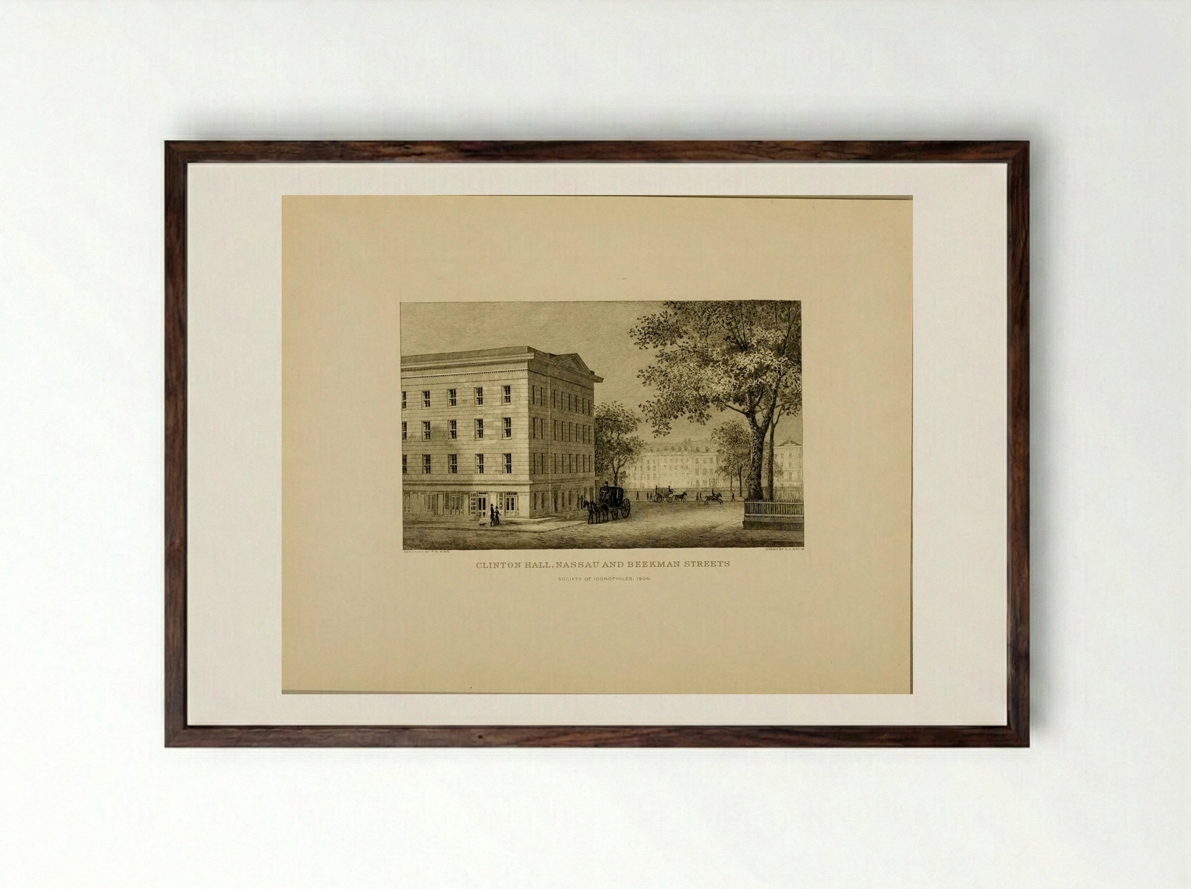 Clinton Hall, Nassau and Beekman Streets - Sidney L. Smith - Framed Print Dark Wood