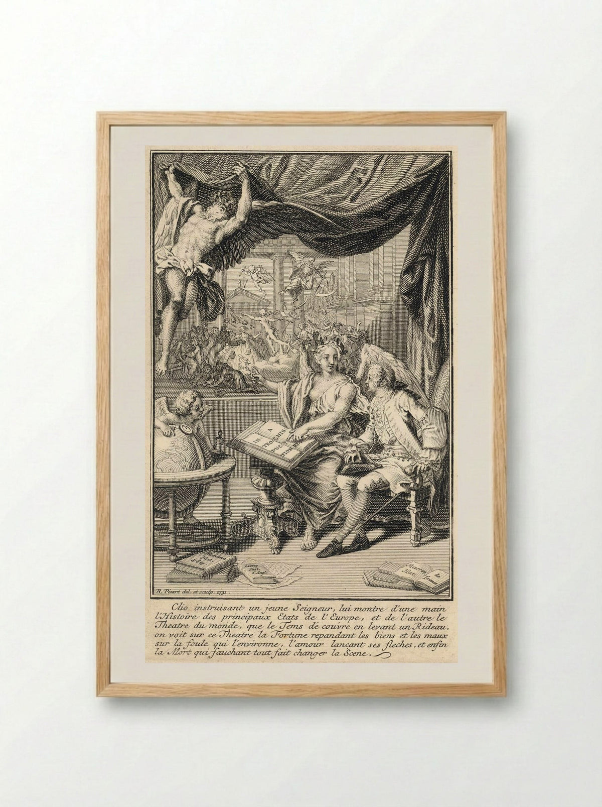 Clio Instructing a Young Nobleman - Bernard Picart - Framed Print Wood
