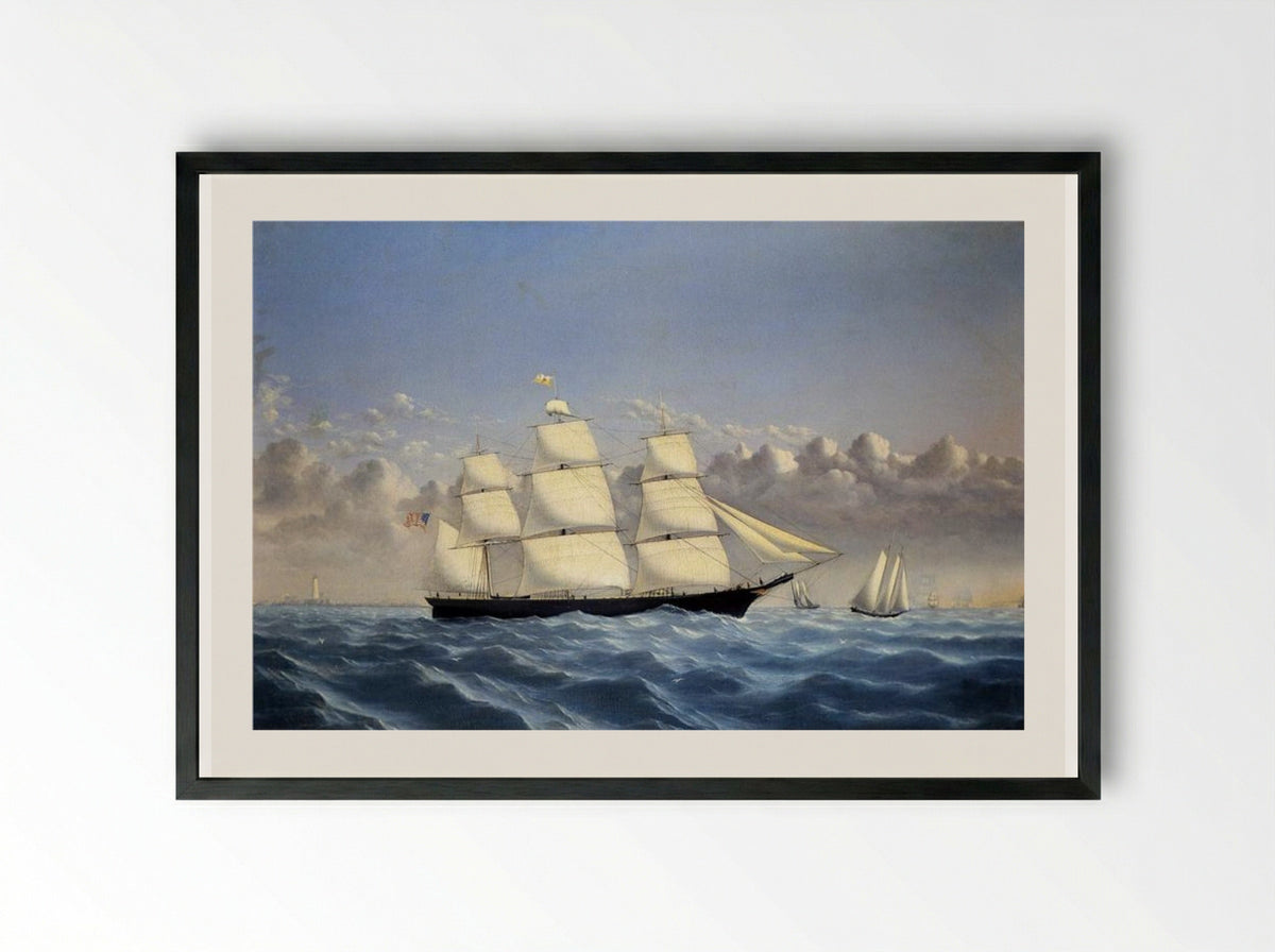 Clipper Ship 'Golden West' of Boston, Outward Bound - William Bradford - Framed Print Black