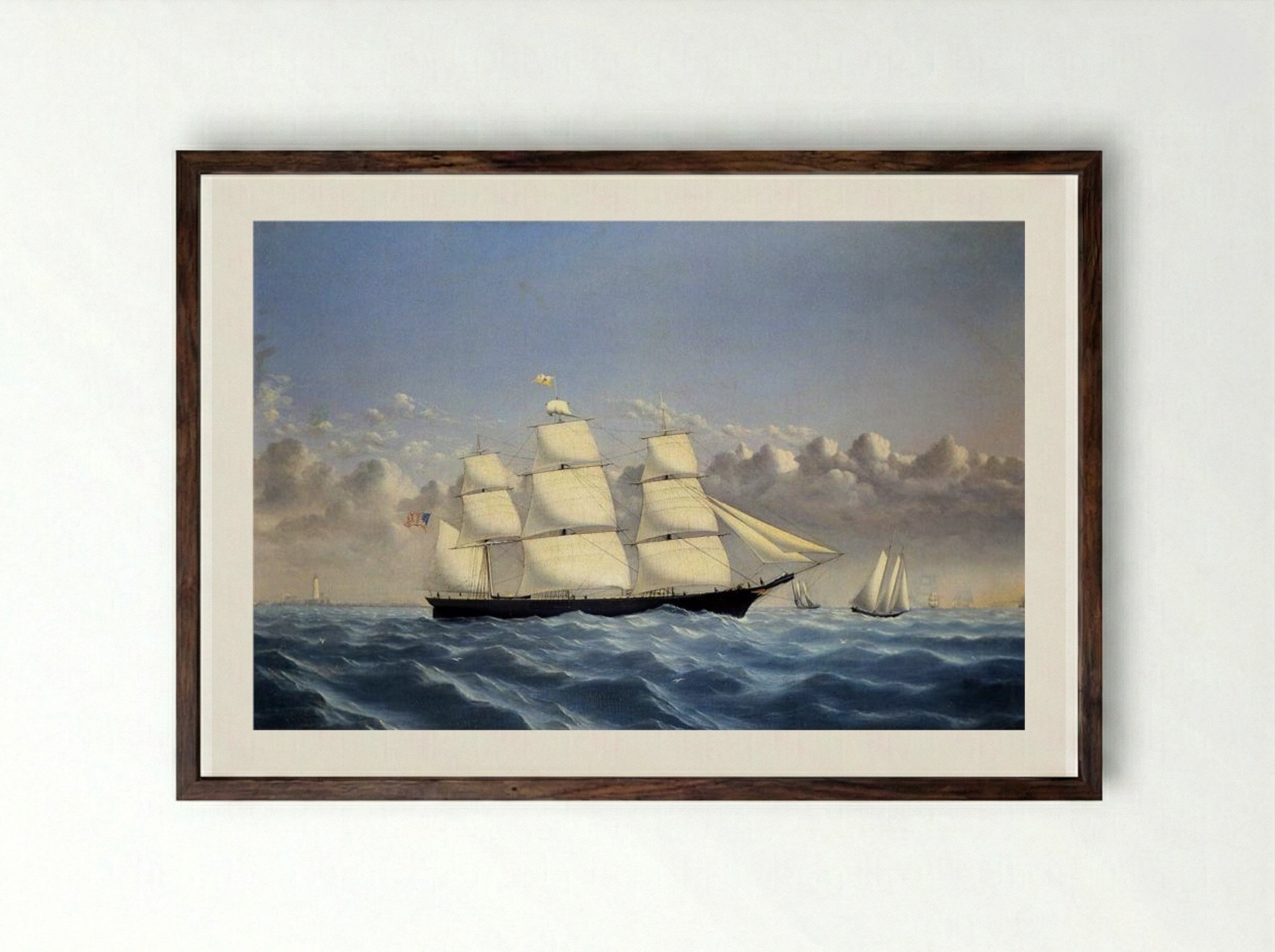 Clipper Ship 'Golden West' of Boston, Outward Bound - William Bradford - Framed Print Dark Wood