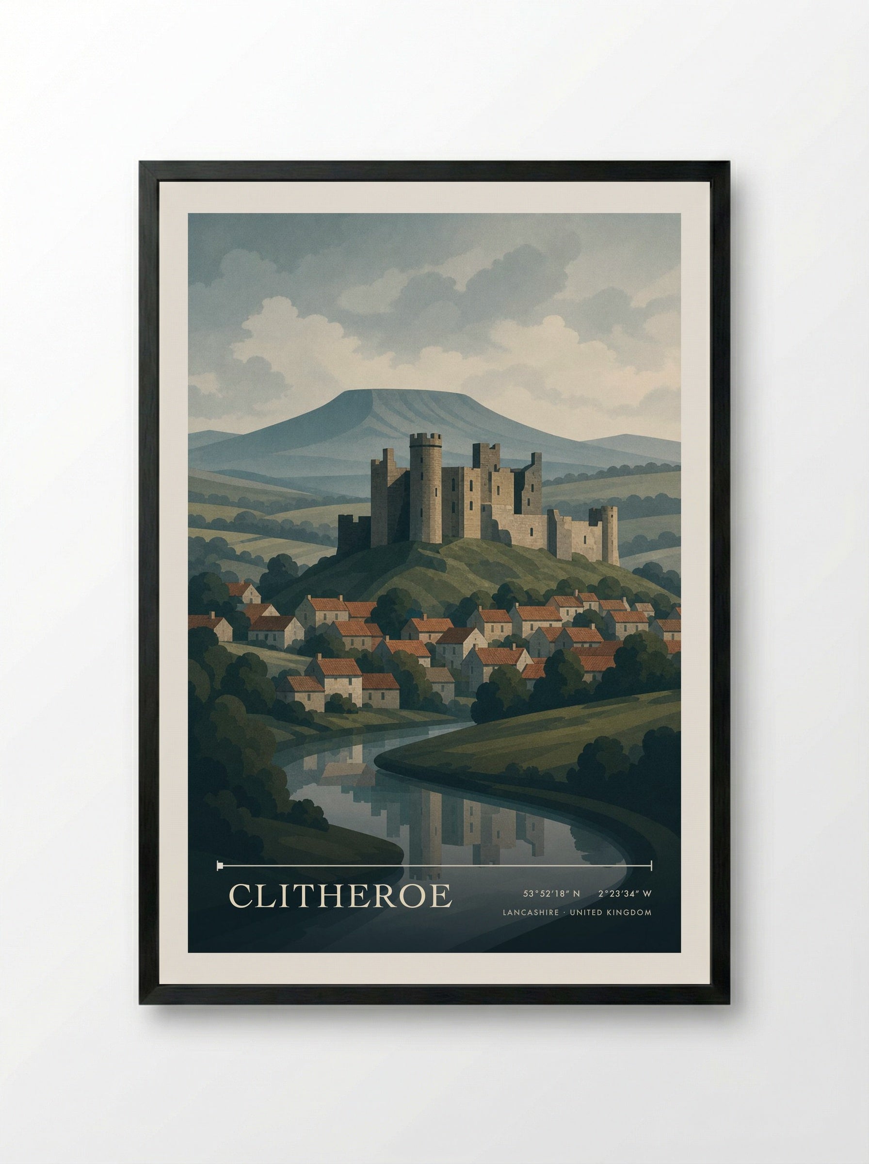 Clitheroe Lancashire United Kingdom Travel Poster - Framed Print Black