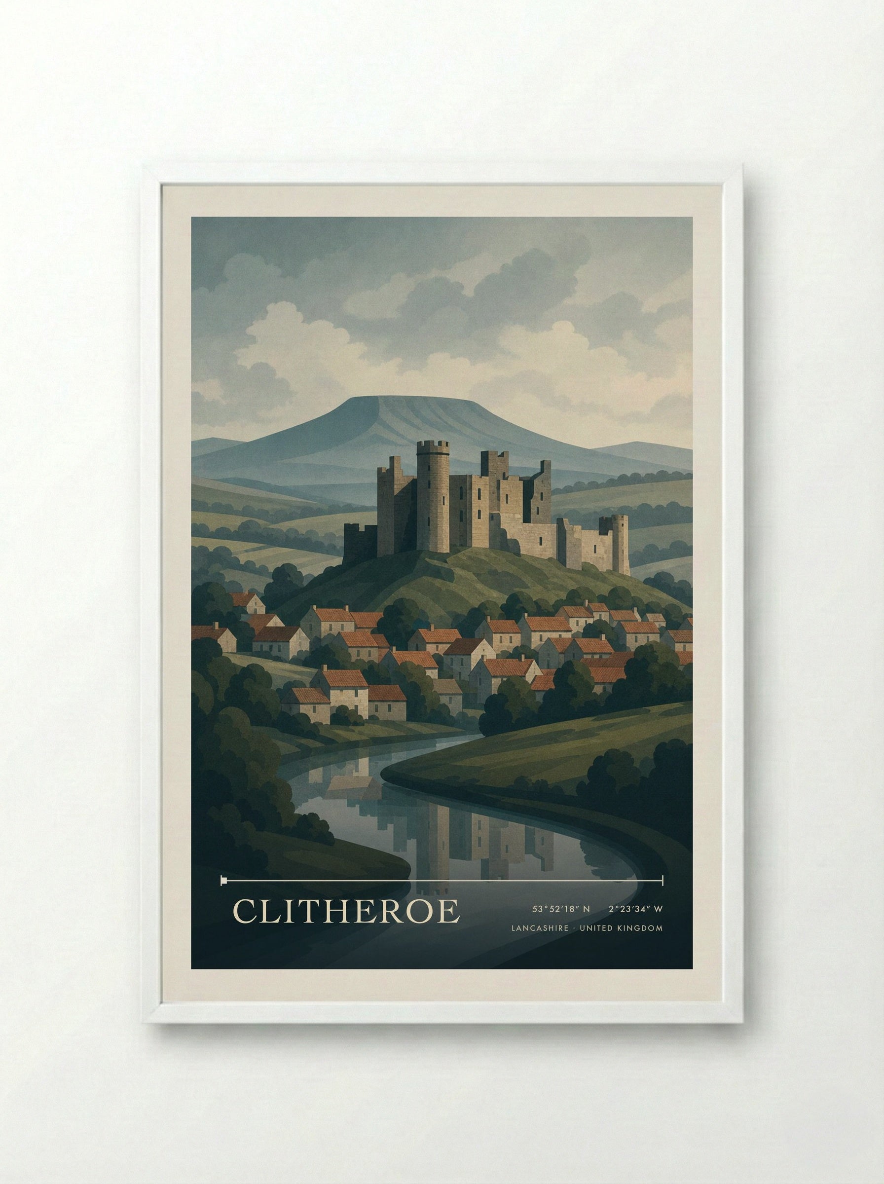 Clitheroe Lancashire United Kingdom Travel Poster - Framed Print White
