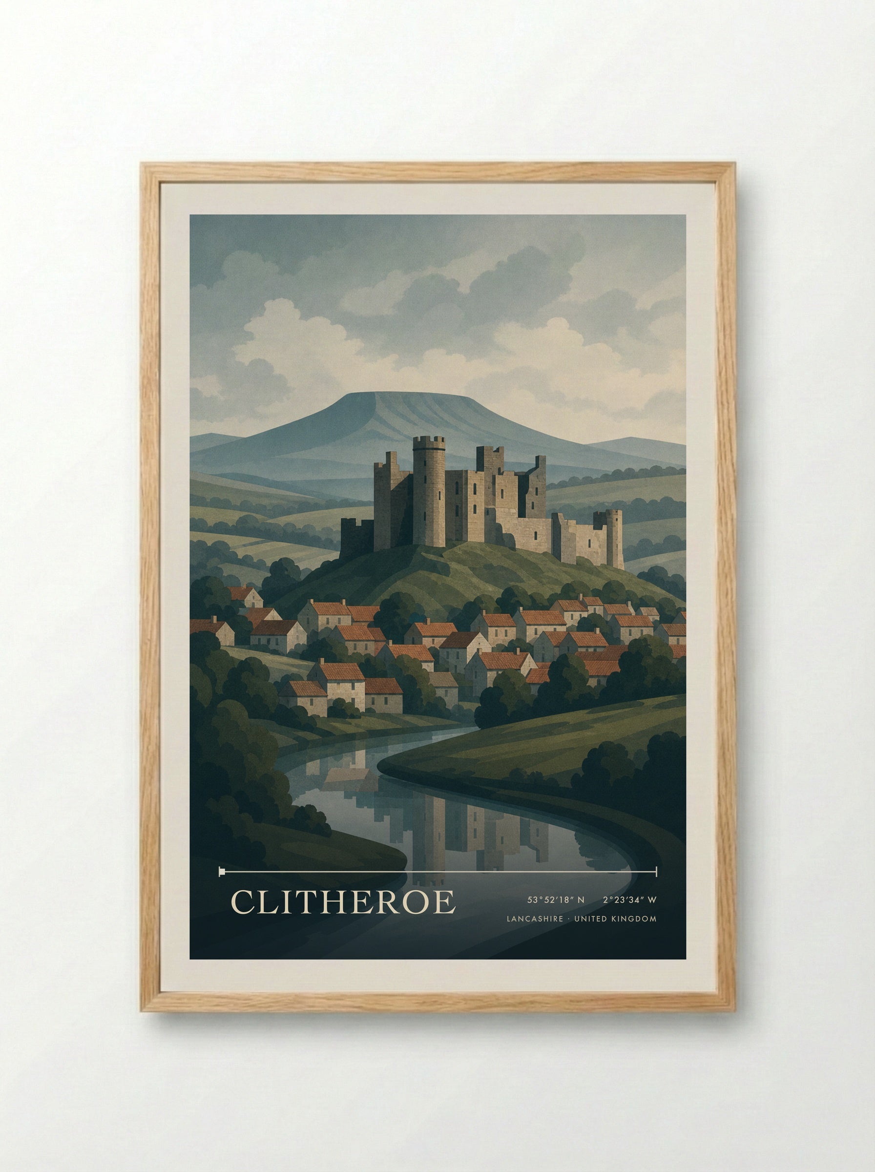 Clitheroe Lancashire United Kingdom Travel Poster - Framed Print Wood