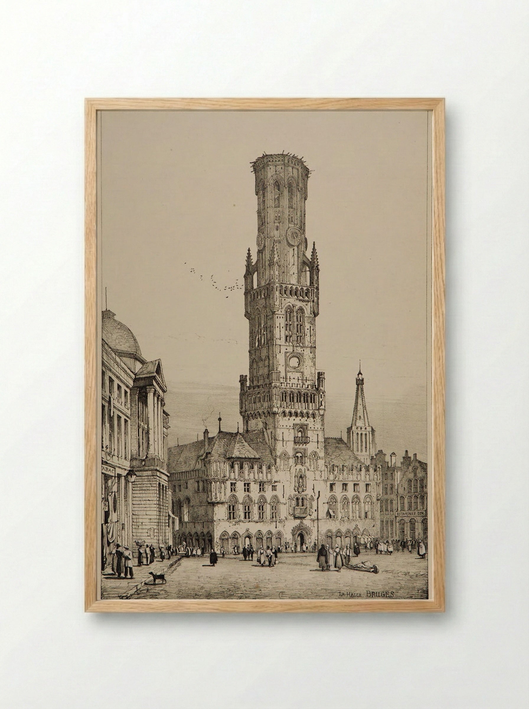 Clock Tower, Bruges - Samuel Prout - Framed Print Wood