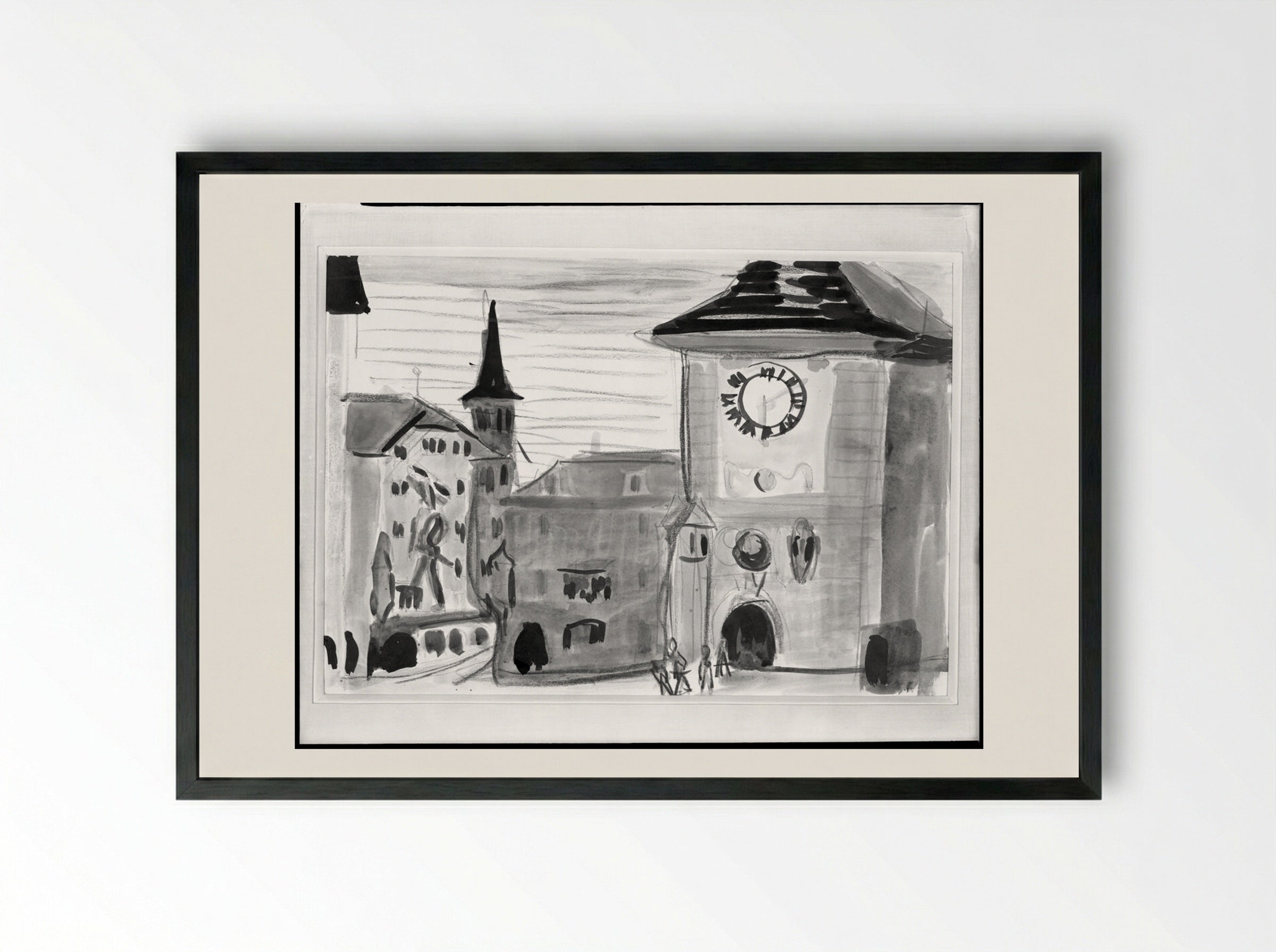 Clock Tower at Bern - Ernst Ludwig Kirchner - Framed Print Black