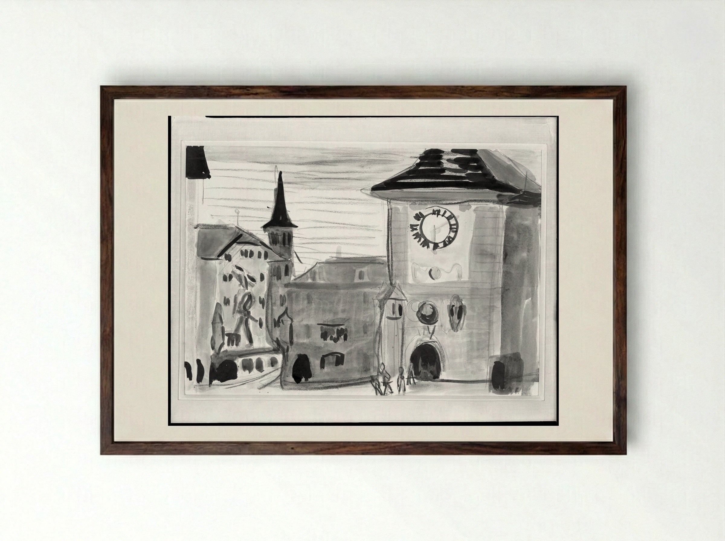 Clock Tower at Bern - Ernst Ludwig Kirchner - Framed Print Dark Wood