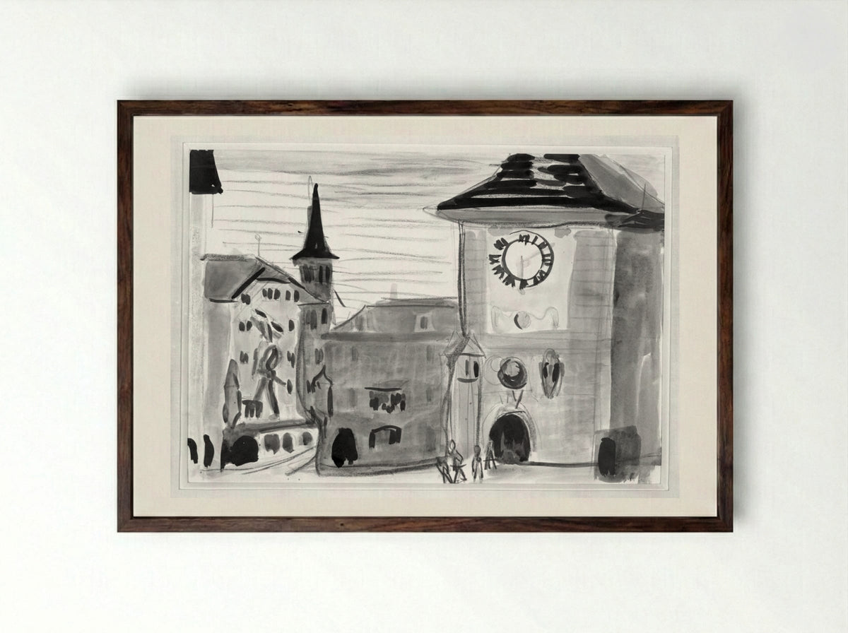 Clock Tower at Bern - Ernst Ludwig Kirchner - Framed Print Dark Wood