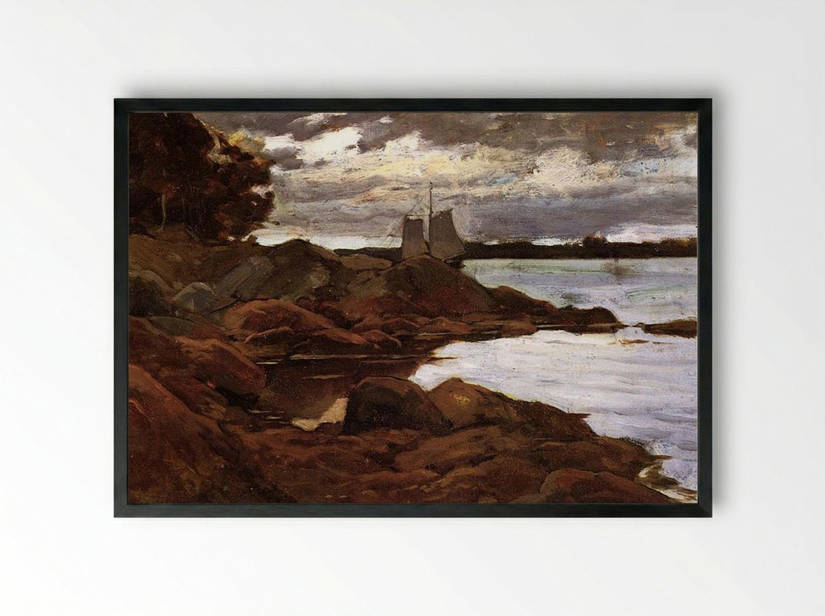 Close of Day on the Maine Shore - Willard Metcalf - Framed Print Black