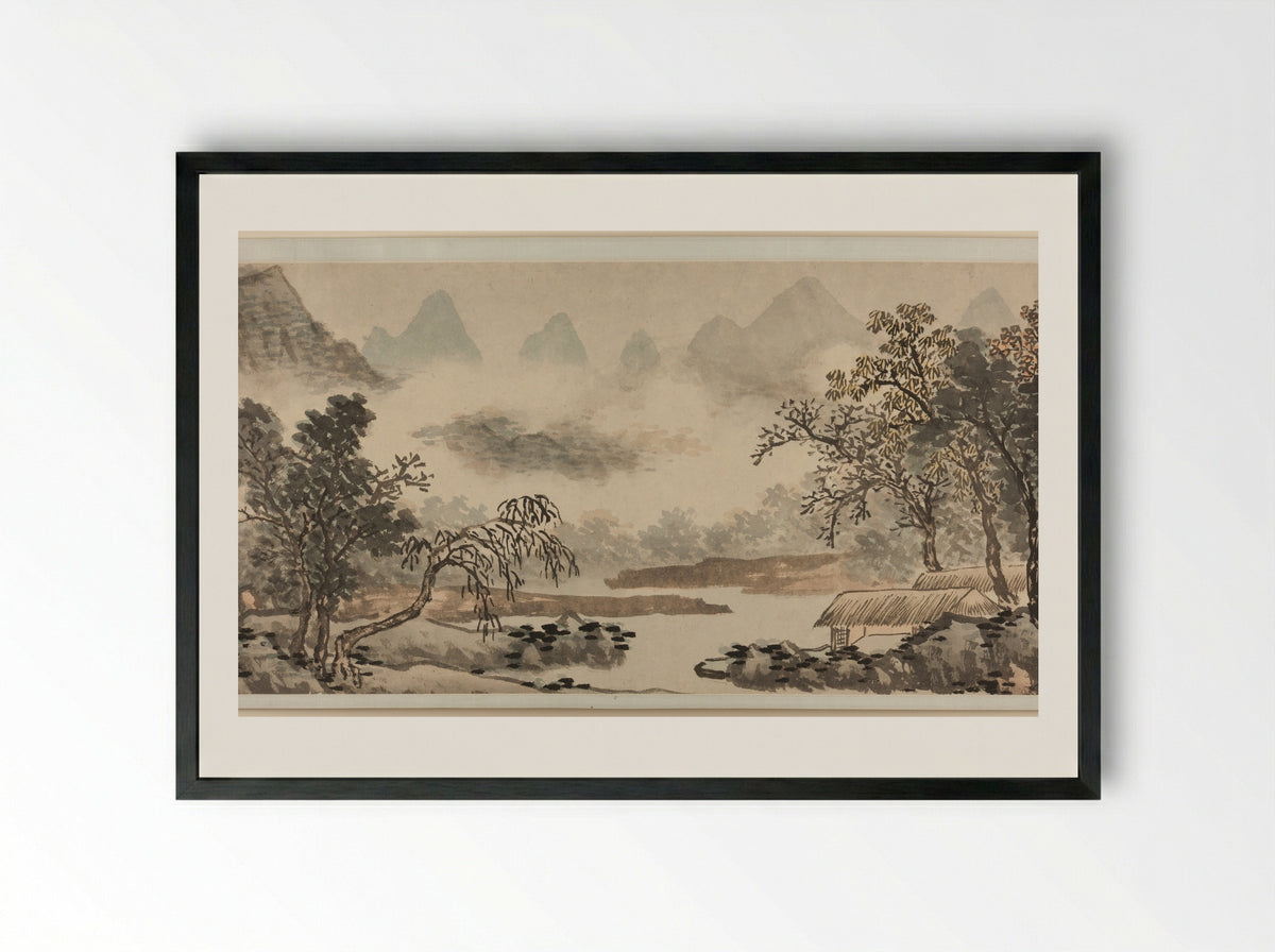 Clouds over the River before Rain - Shen Zhou - Framed Print Black
