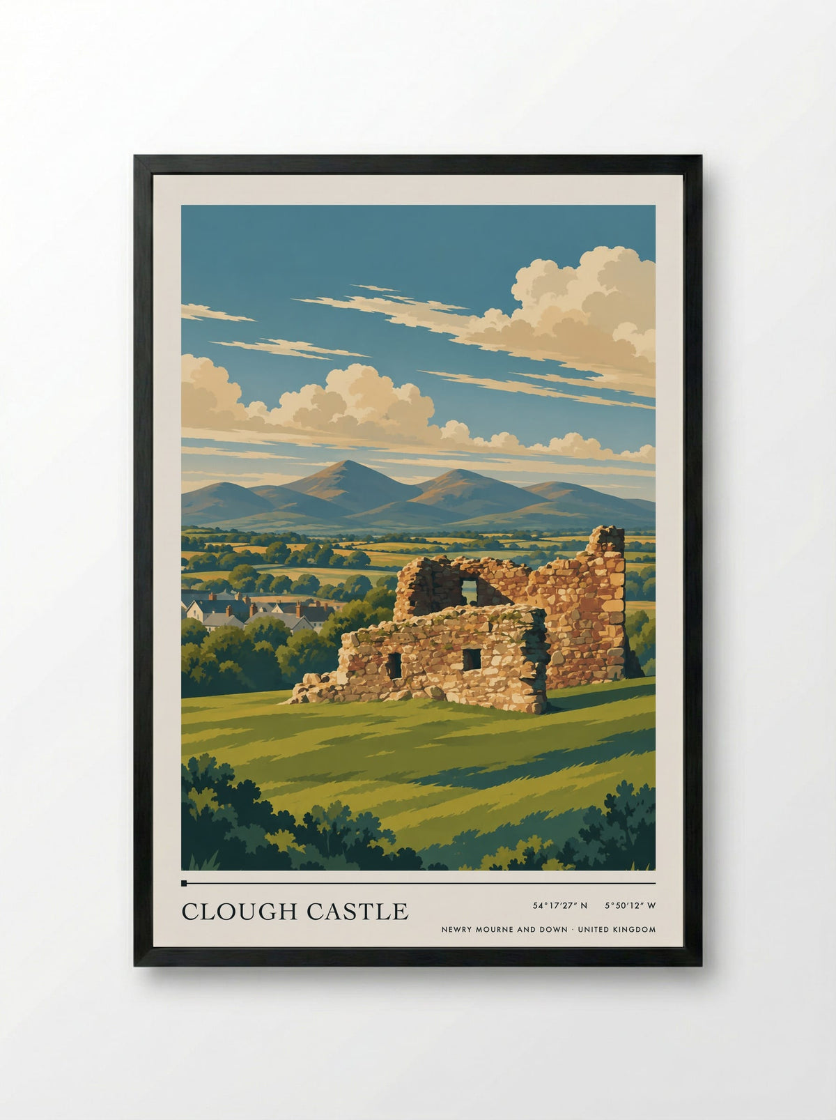Clough Castle, Newry Mourne and Down | Travel Poster - Framed Print Black