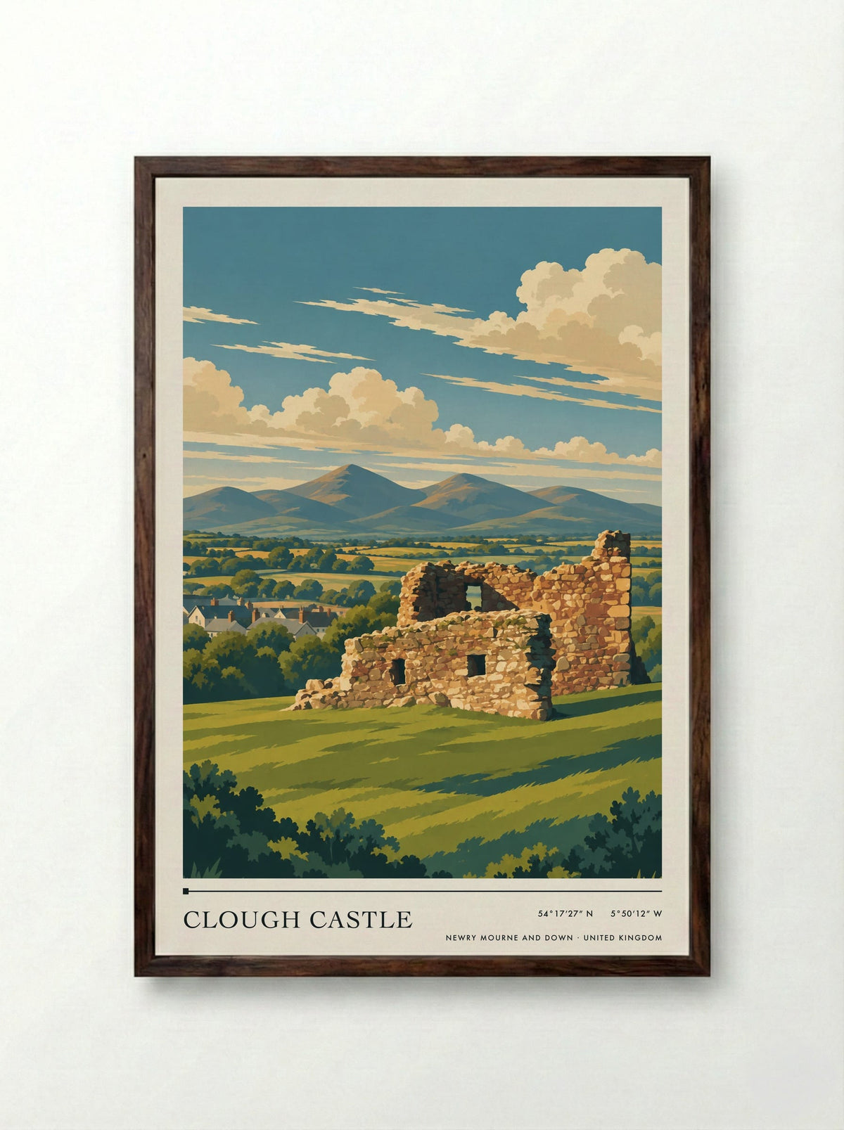 Clough Castle, Newry Mourne and Down | Travel Poster - Framed Print Dark Wood