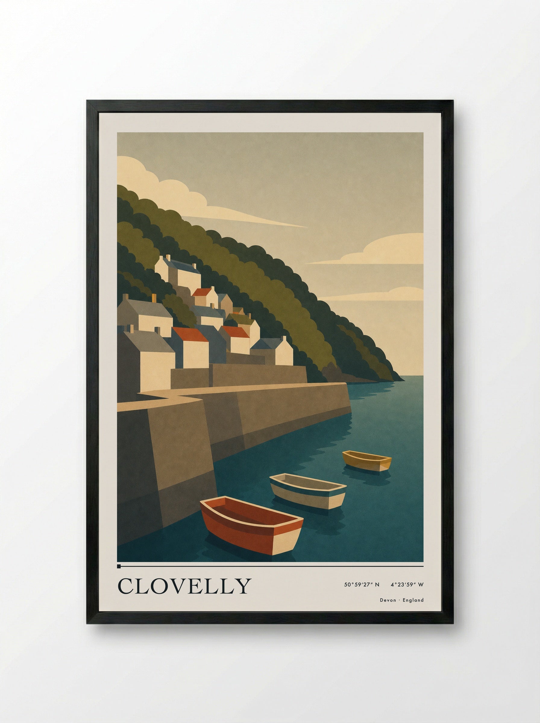 Clovelly Devon Travel Poster - Framed Print Black