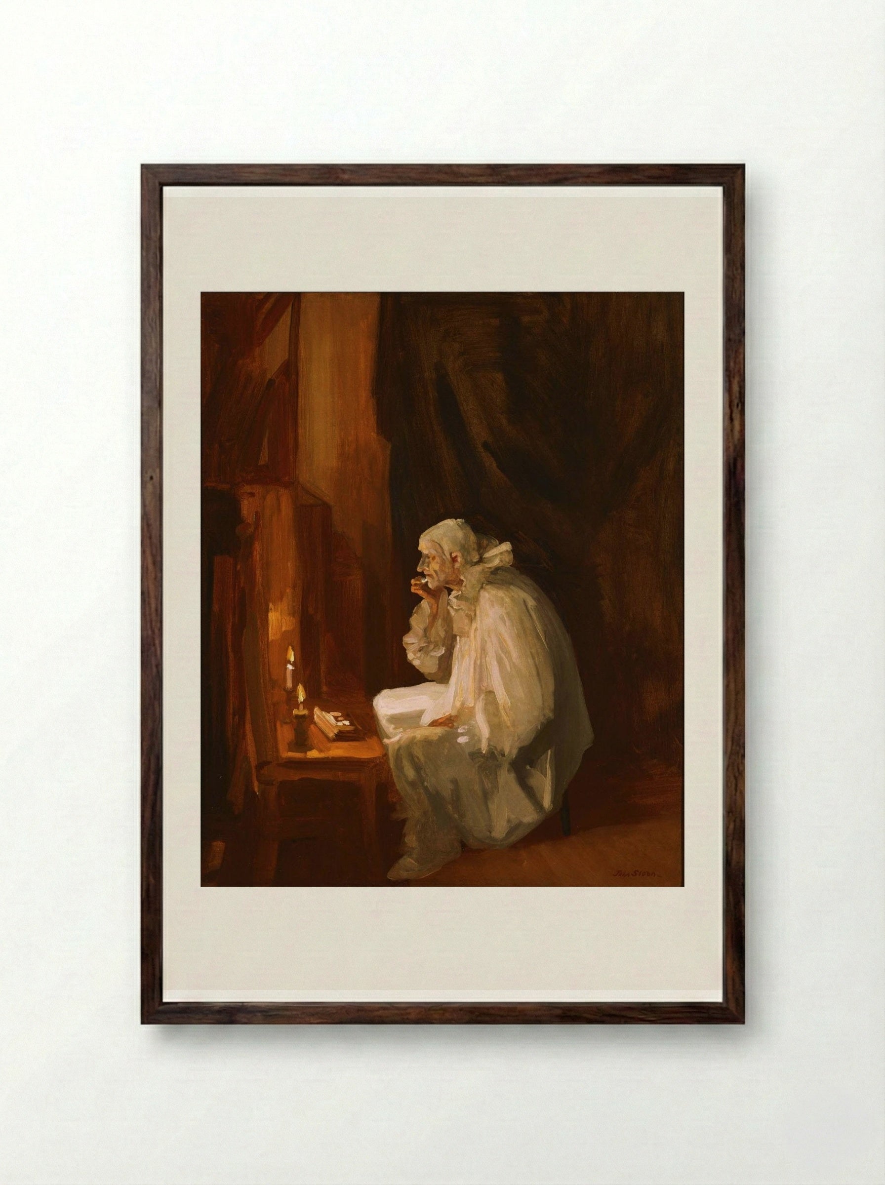 Clown Making Up - John French Sloan - Framed Print Dark Wood