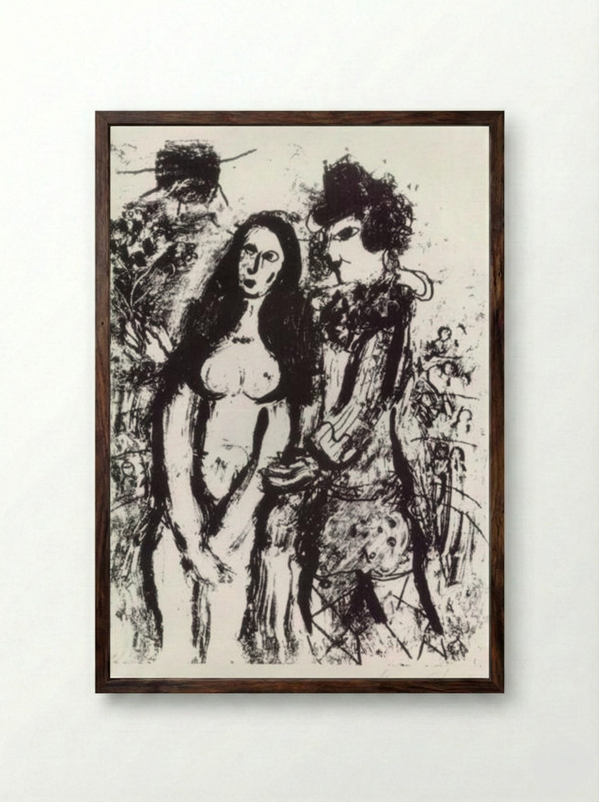 Clown in Love - Marc Chagall - Framed Print Dark Wood