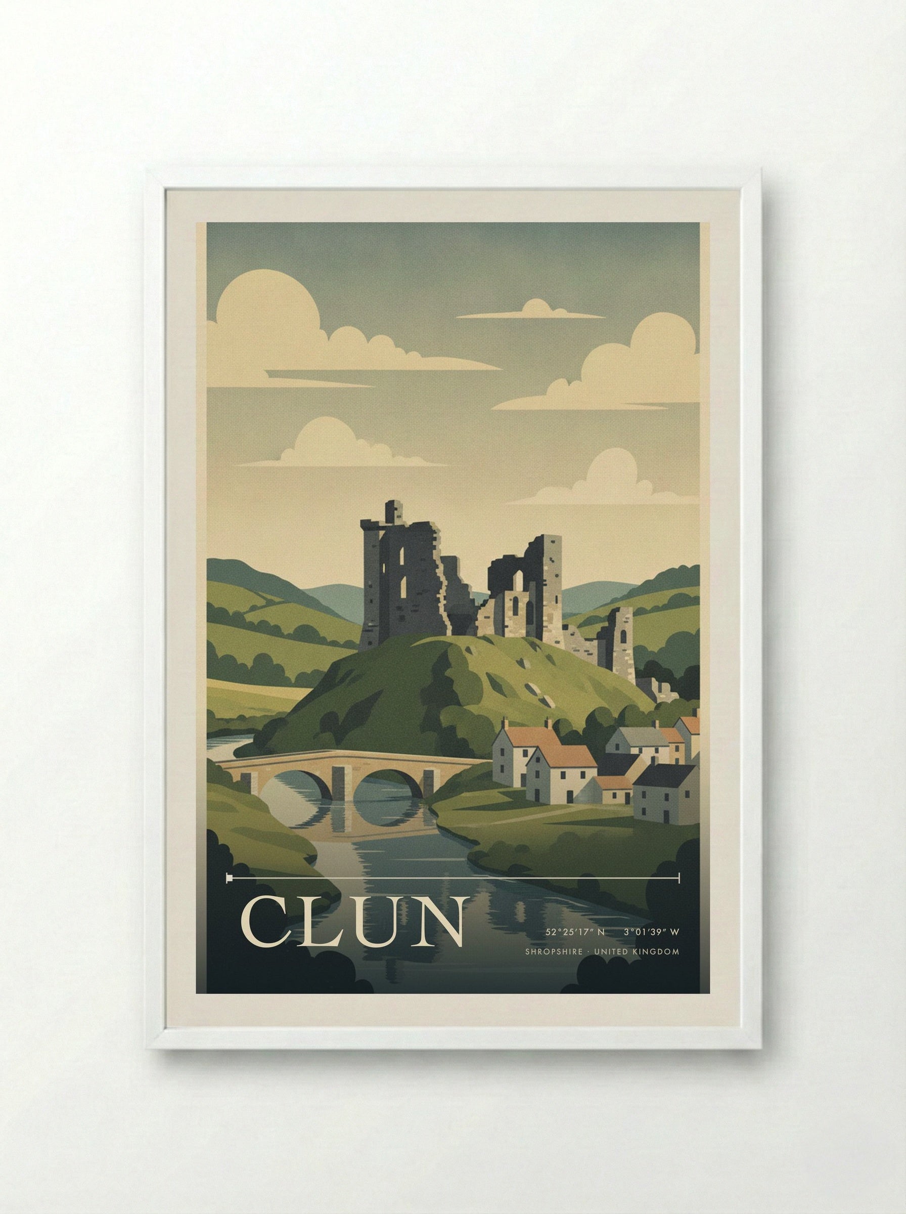 Clun Shropshire United Kingdom Travel Poster - Framed Print White