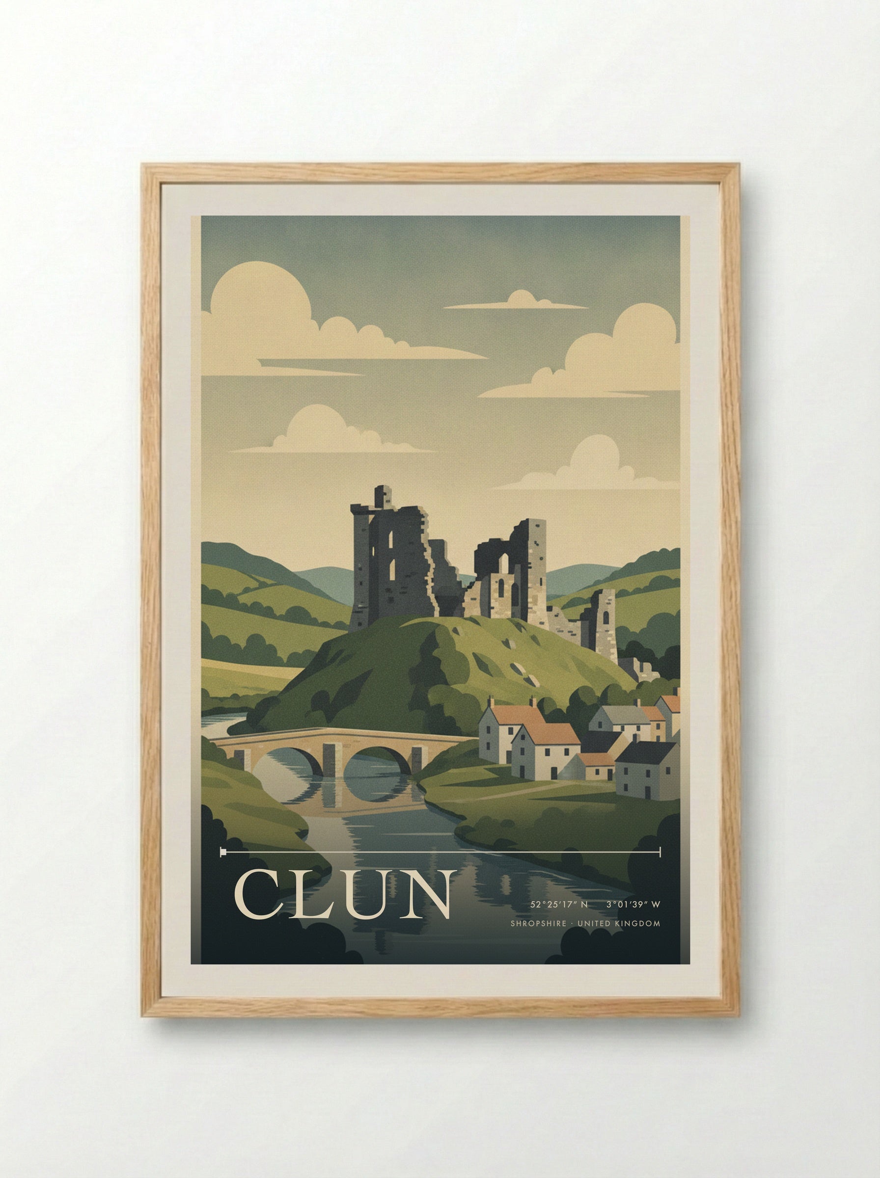 Clun Shropshire United Kingdom Travel Poster - Framed Print Wood