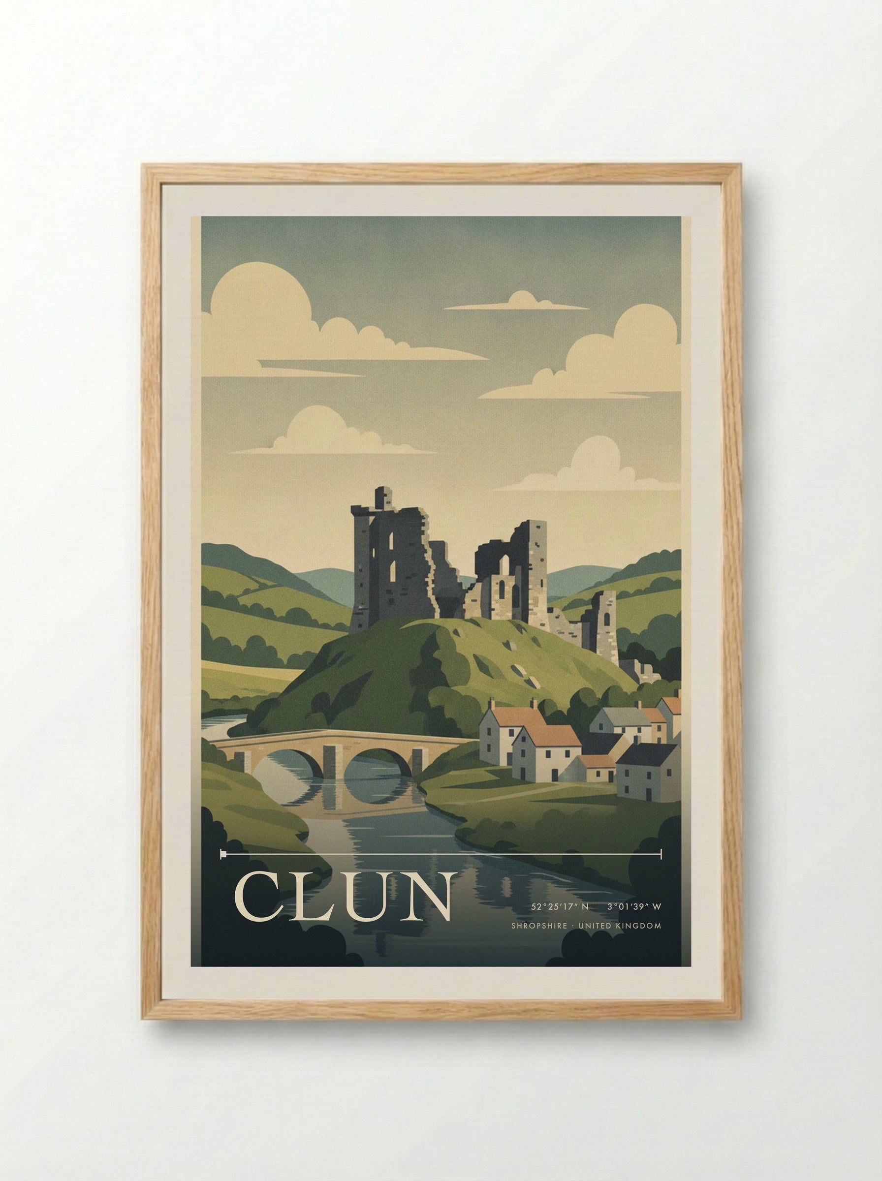 Clun Shropshire United Kingdom Travel Poster - Framed Print Wood
