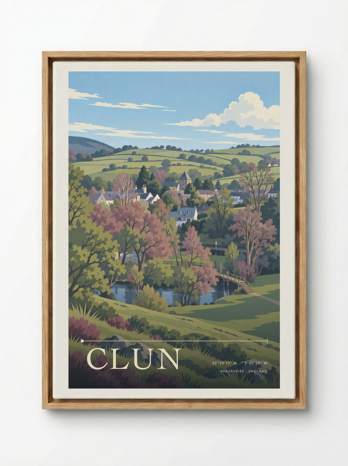 Clun, Shropshire | Travel Poster - Framed Canvas Wood