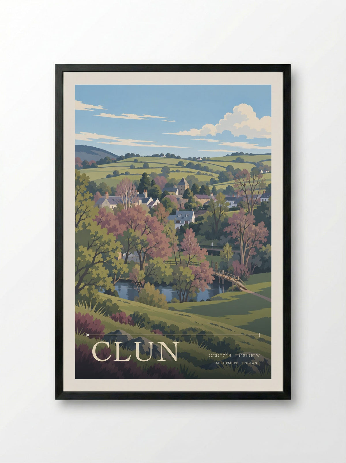 Clun, Shropshire | Travel Poster - Framed Print Black