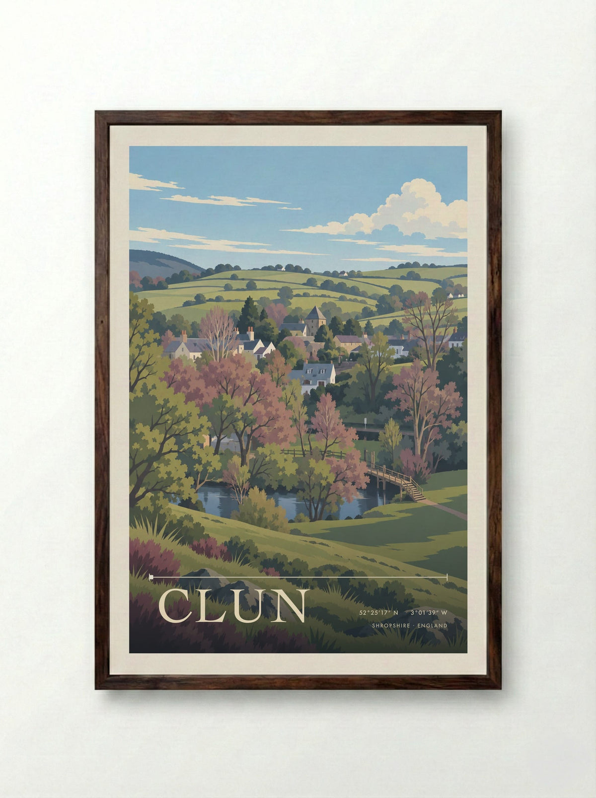 Clun, Shropshire | Travel Poster - Framed Print Dark Wood