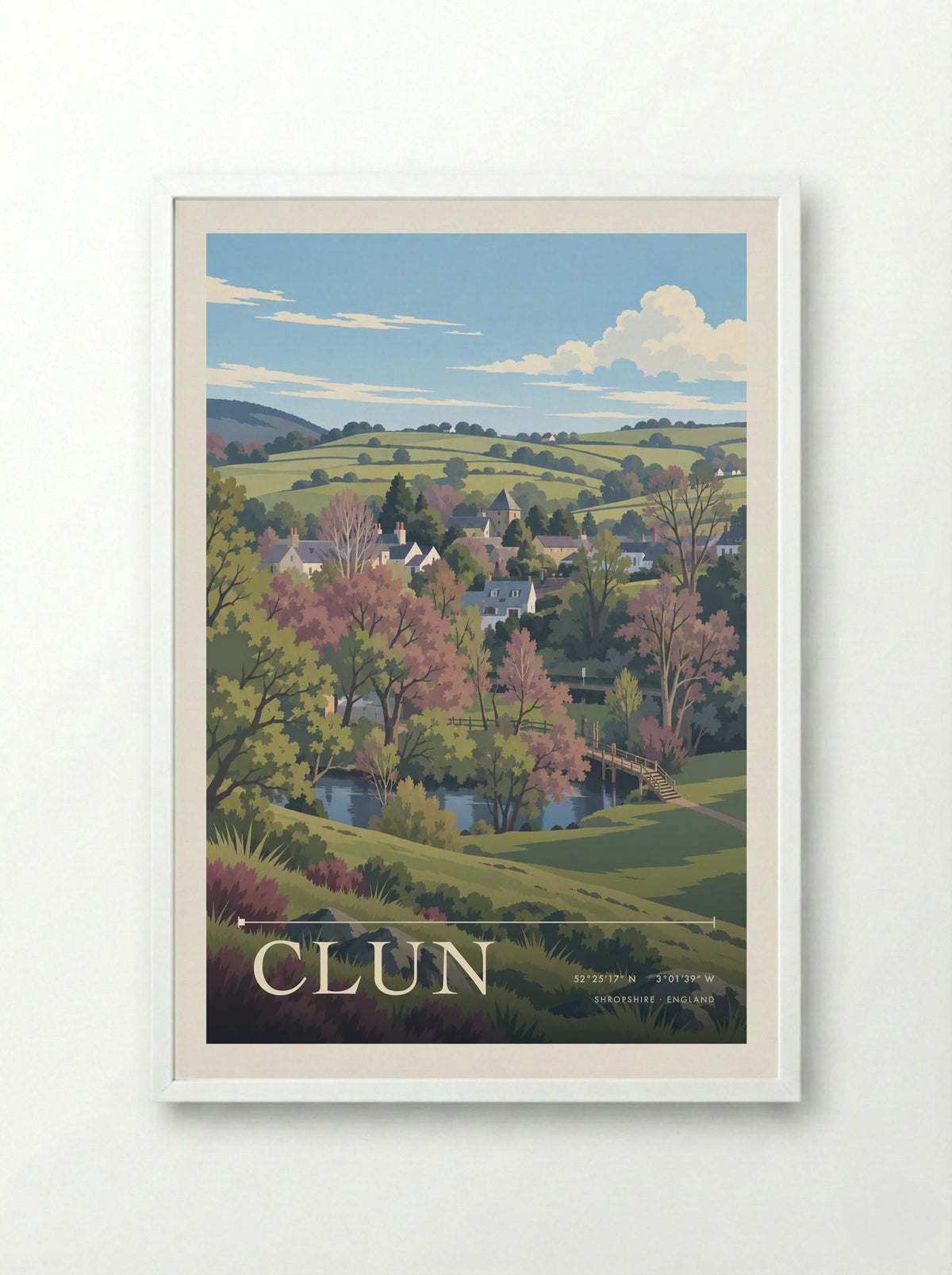 Clun, Shropshire | Travel Poster - Framed Print White