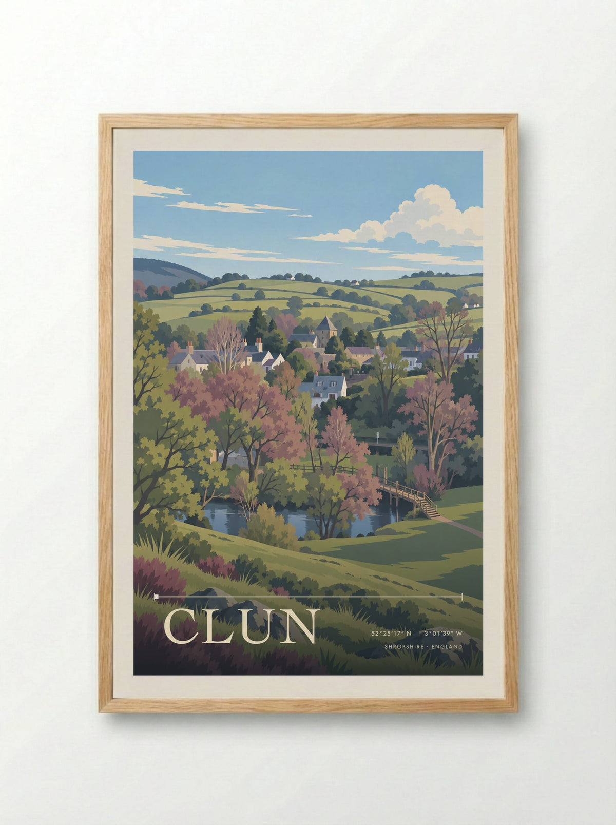 Clun, Shropshire | Travel Poster - Framed Print Wood