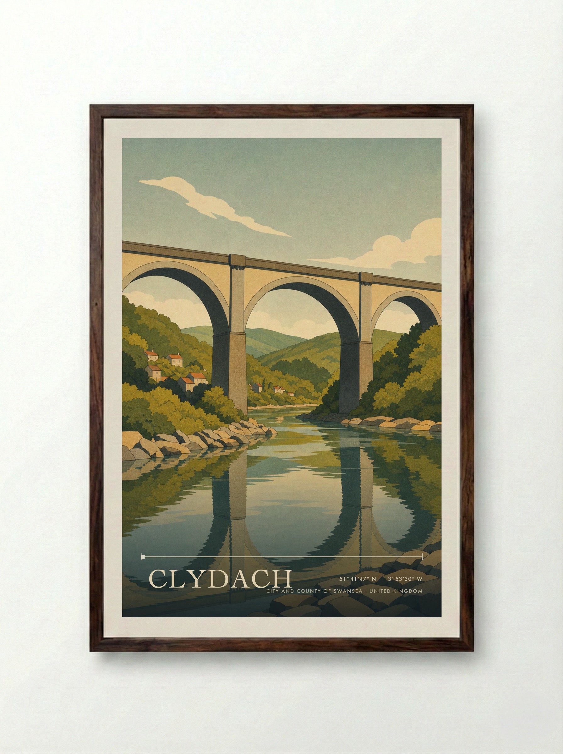 Clydach City and County of Swansea United Kingdom Travel Poster - Framed Print Dark Wood