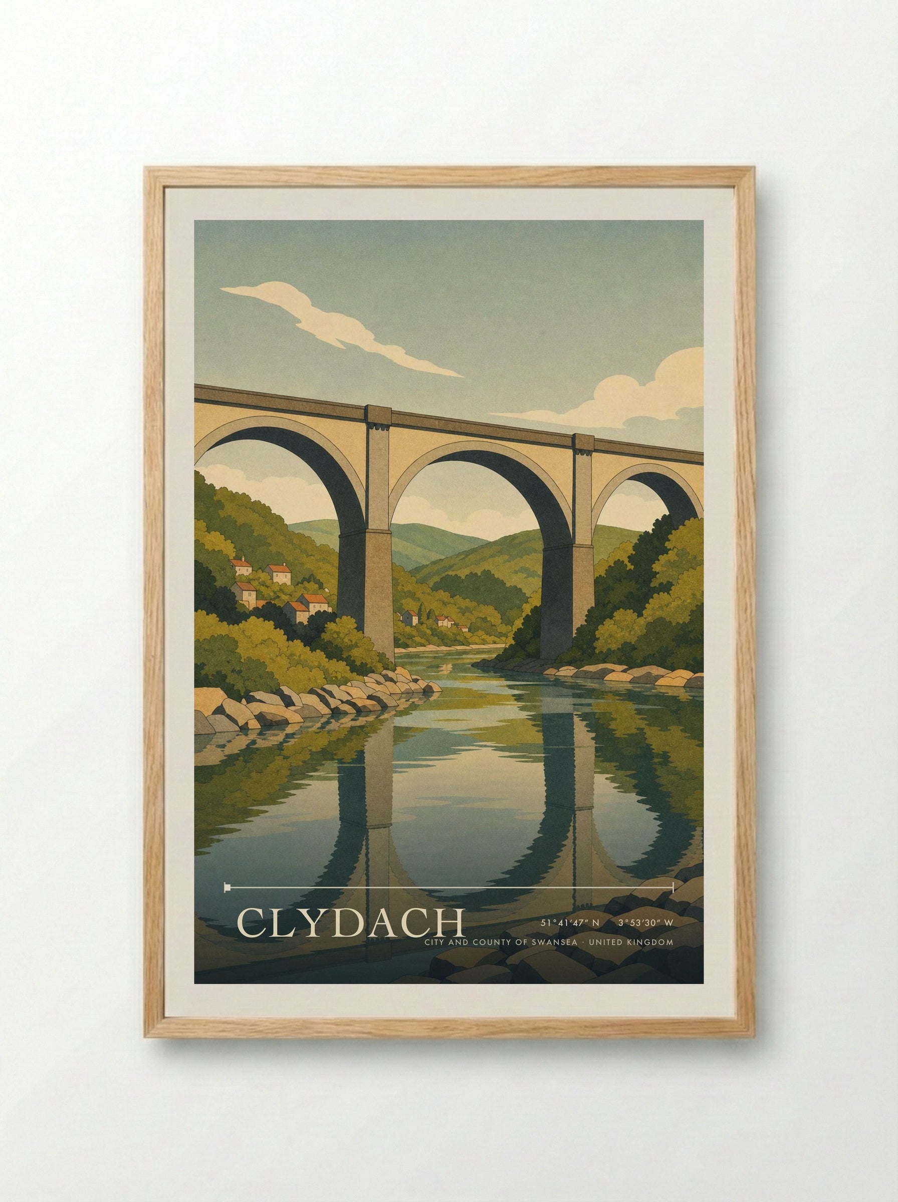 Clydach City and County of Swansea United Kingdom Travel Poster - Framed Print Wood