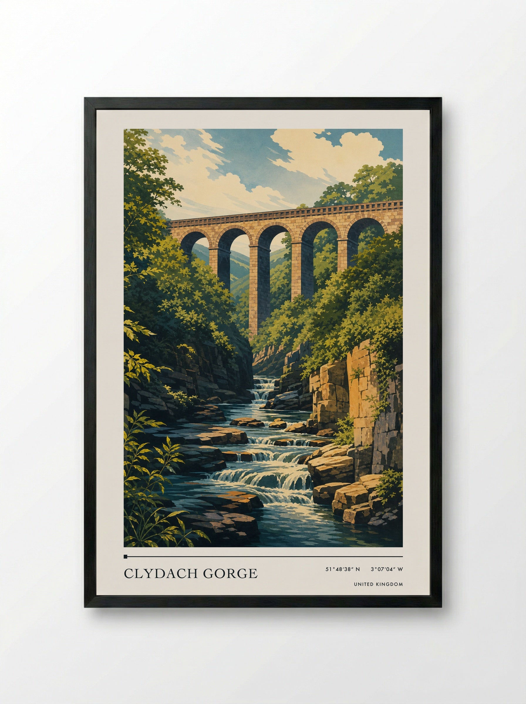 Clydach Gorge United Kingdom Travel Poster - Framed Print Black