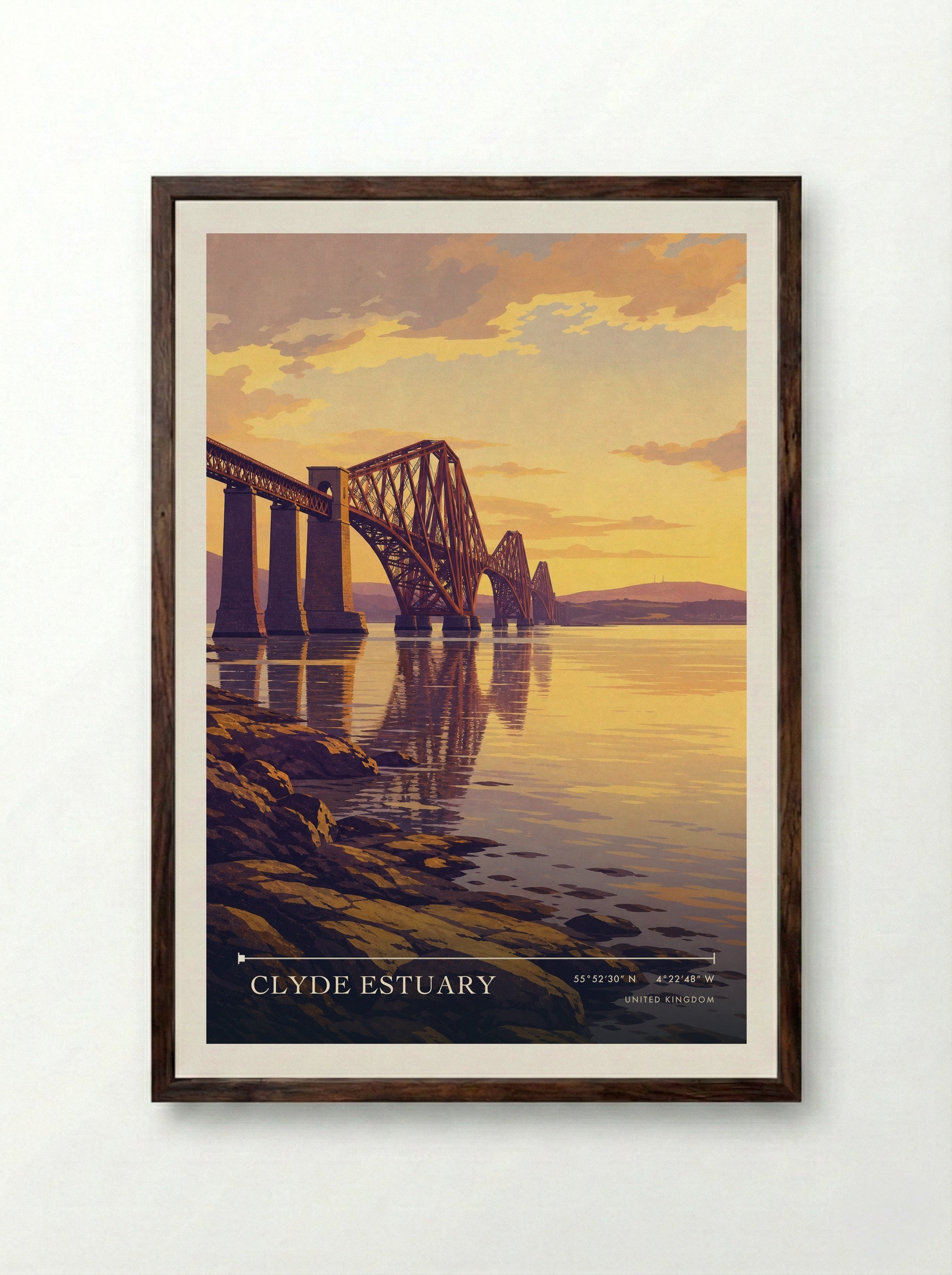 Clyde Estuary United Kingdom Travel Poster - Framed Print Dark Wood
