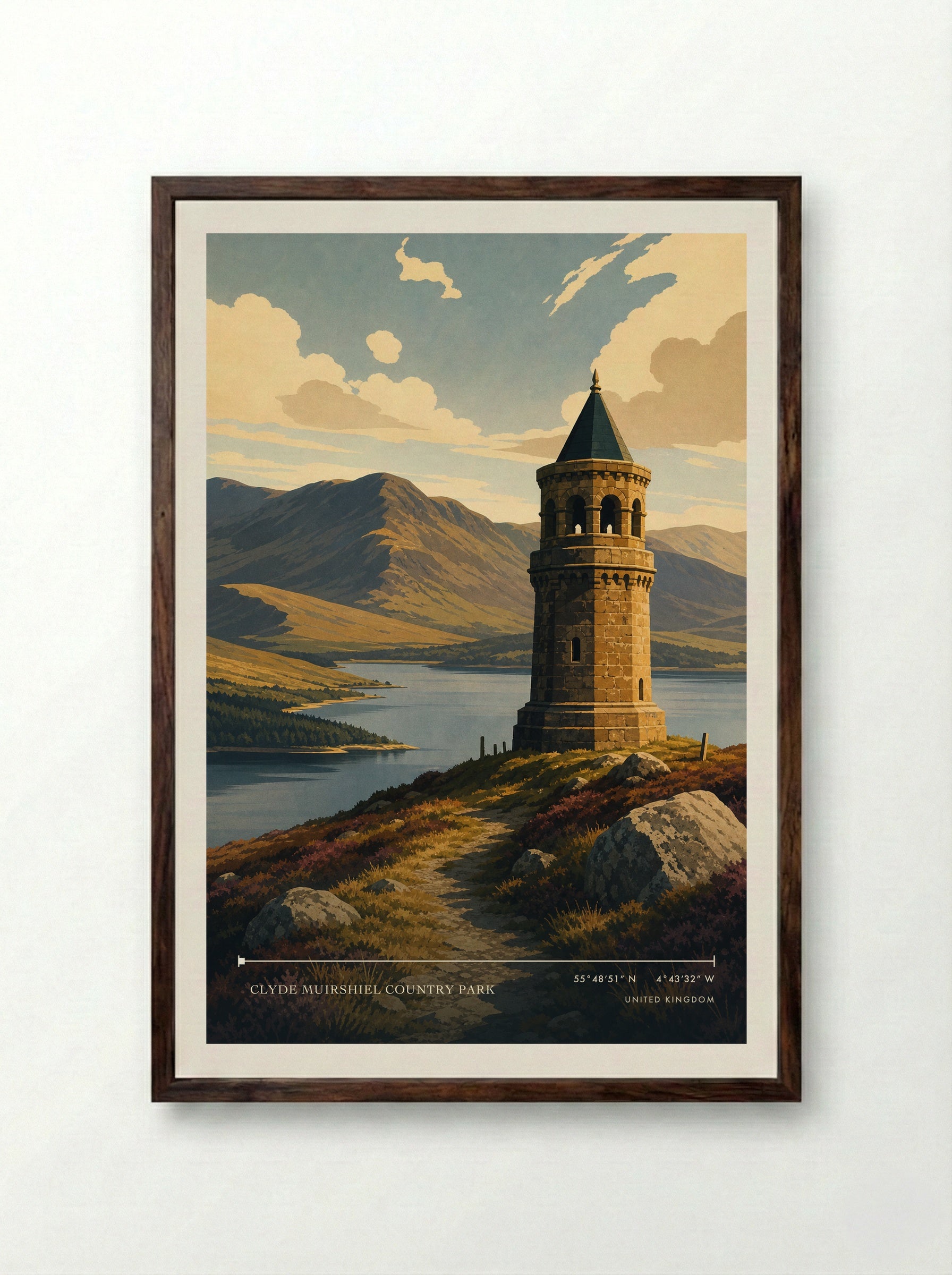 Clyde Muirshiel Country Park United Kingdom Travel Poster - Framed Print Dark Wood