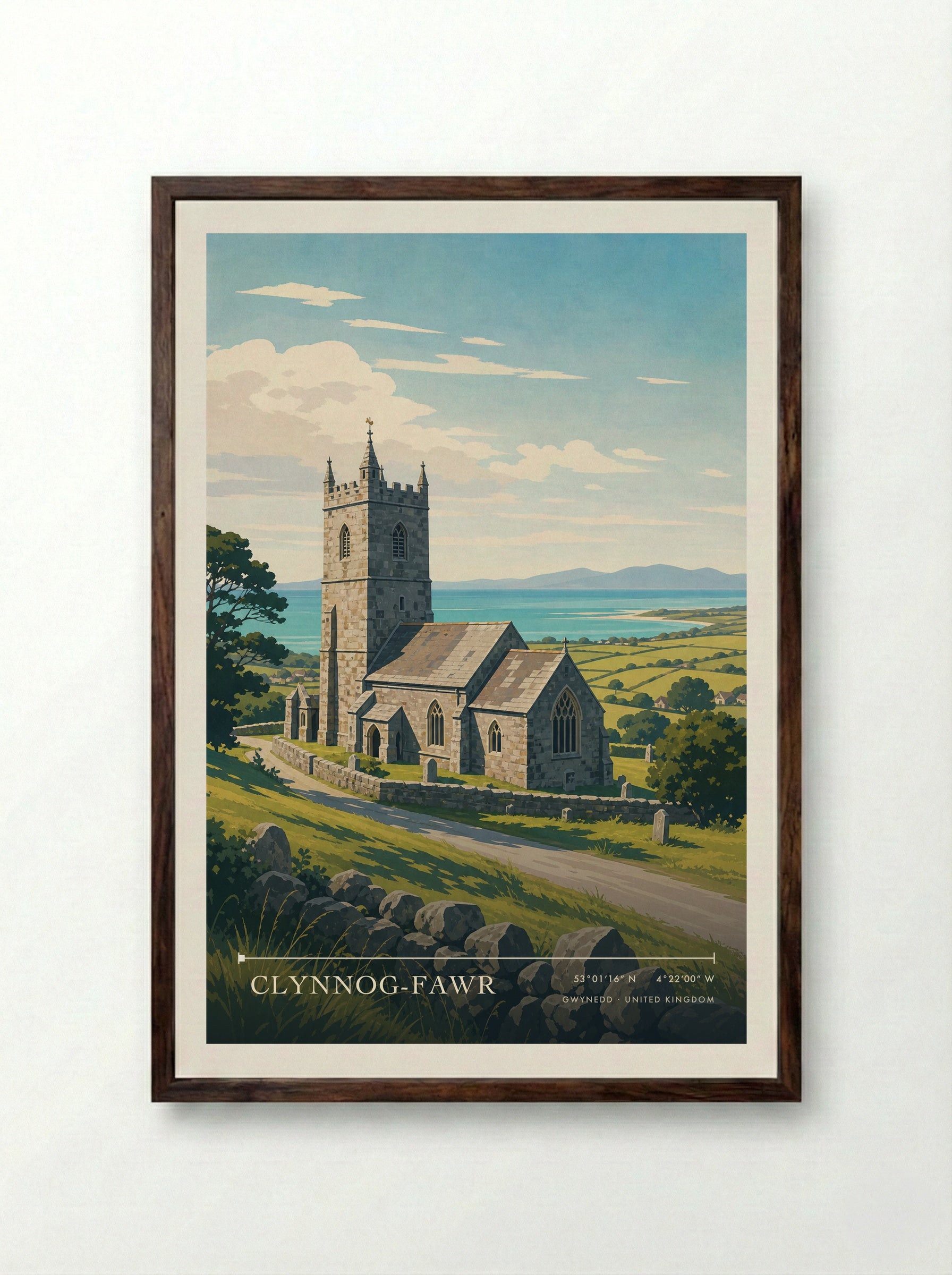 Clynnog-fawr Gwynedd United Kingdom Travel Poster - Framed Print Dark Wood