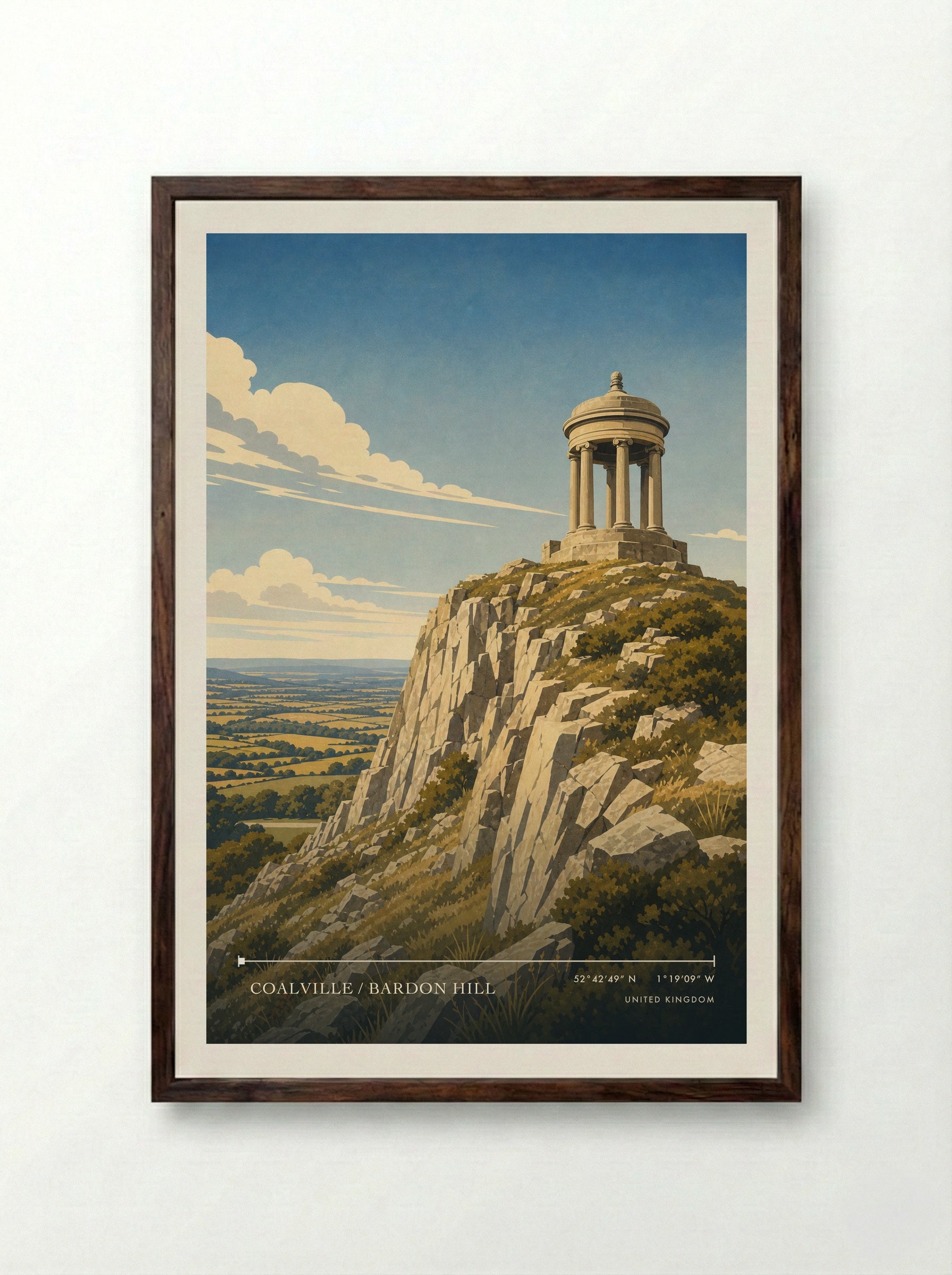 Coalville / Bardon Hill United Kingdom Travel Poster - Framed Print Dark Wood