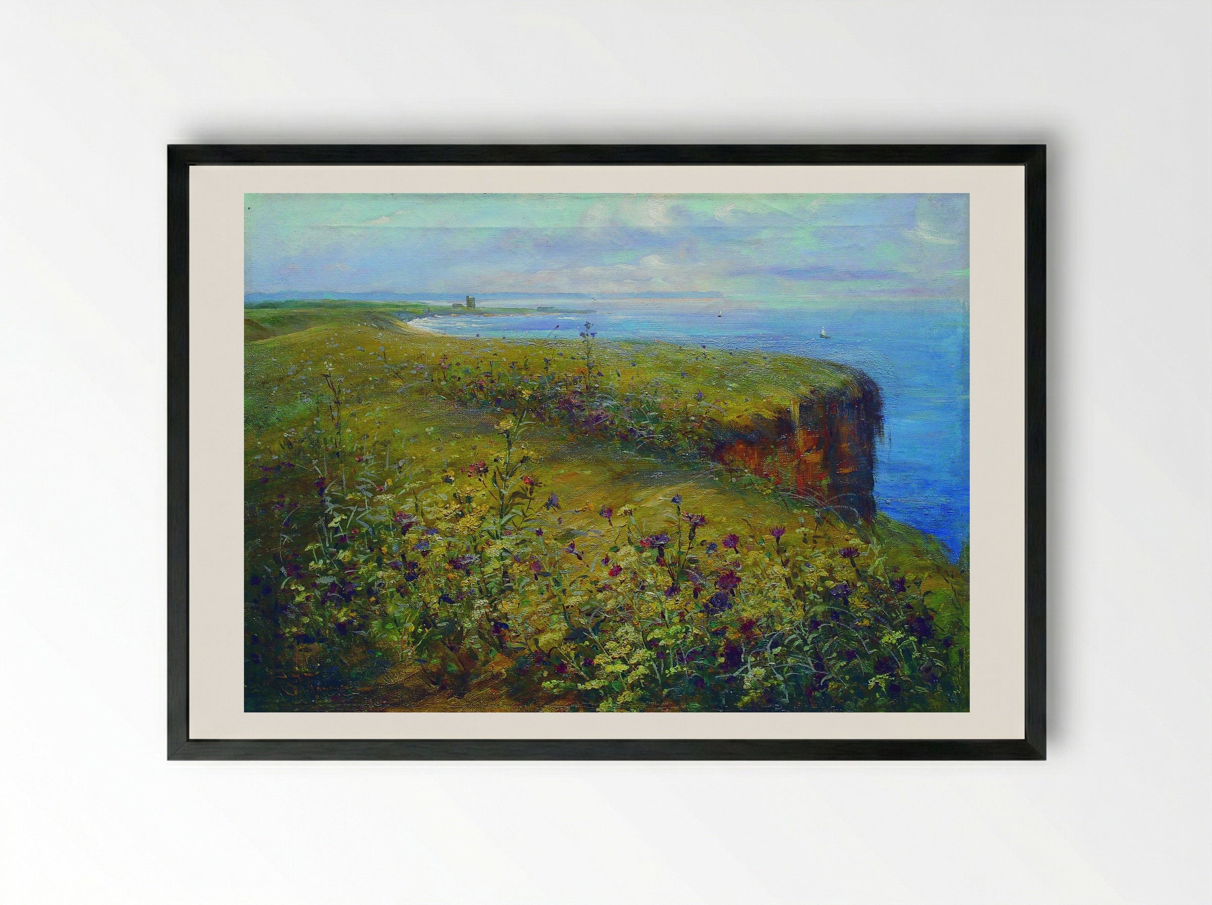 Coastal Meadow with Wildflowers - Konstantin Makovsky - Framed Print Black