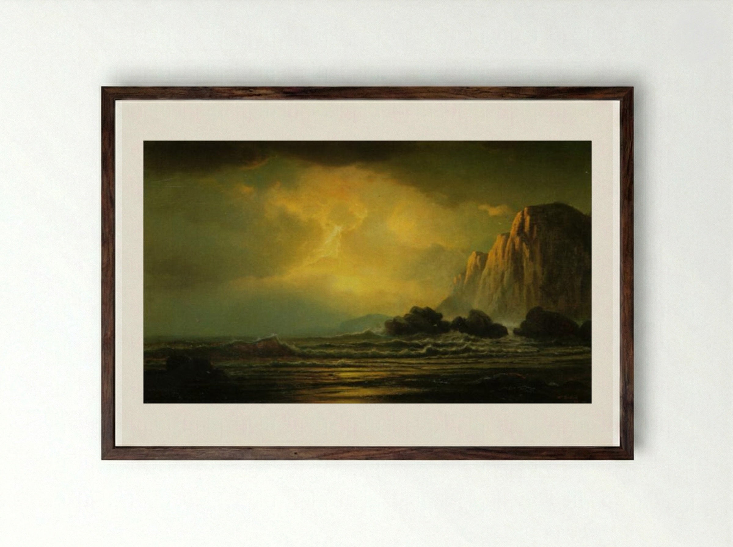 Coastal Scene at Sunset - William Bradford - Framed Print Dark Wood