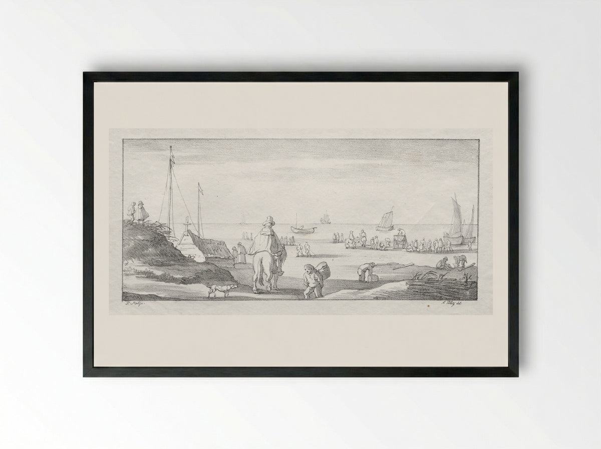 Coastal Scene with Figures - Ferdinand Piloty (I) - Framed Print Black