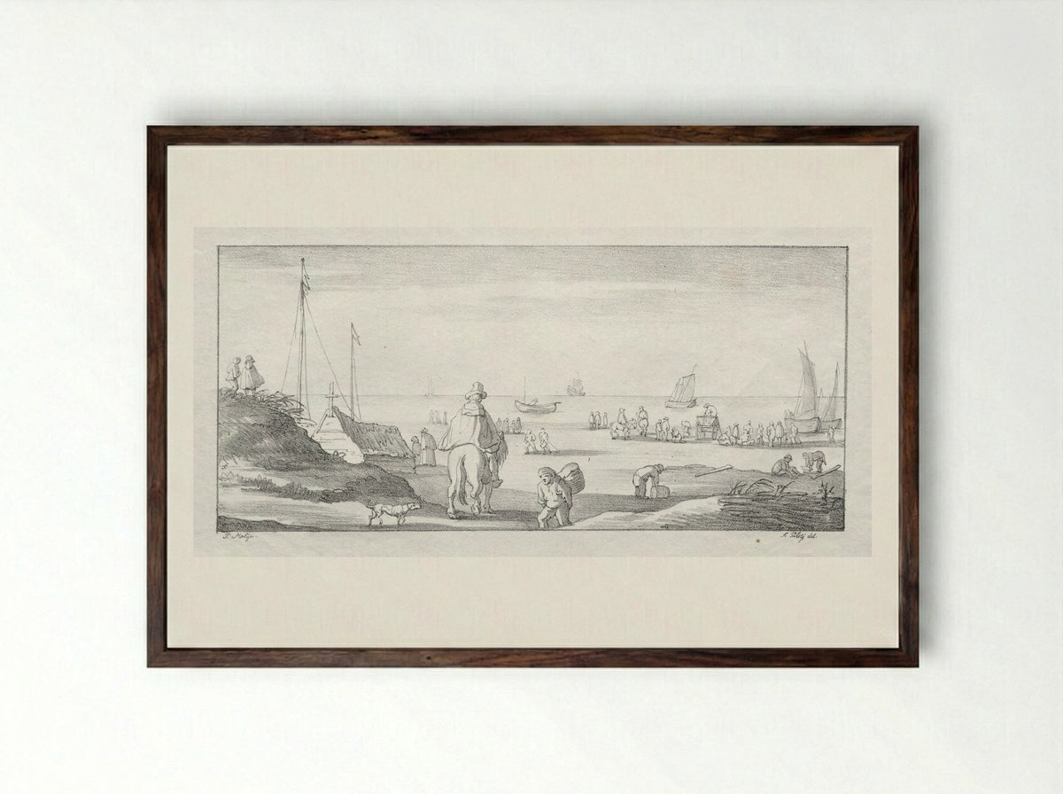 Coastal Scene with Figures - Ferdinand Piloty (I) - Framed Print Dark Wood