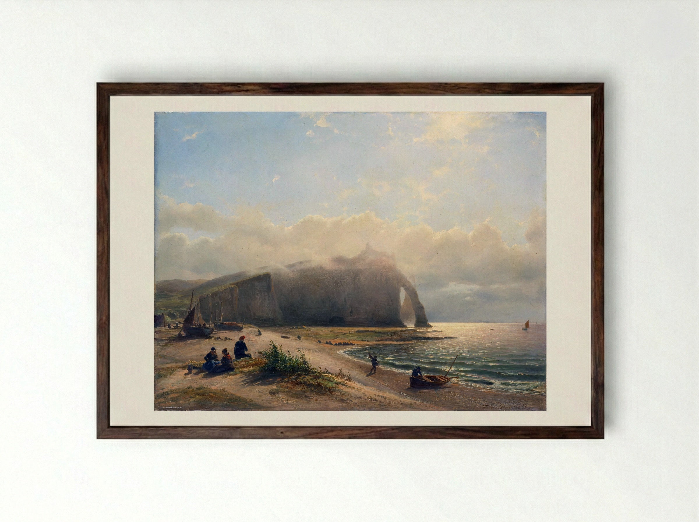 Coastal View with Cliffs at Étretat - Willem Anthonie van Deventer - Framed Print Dark Wood