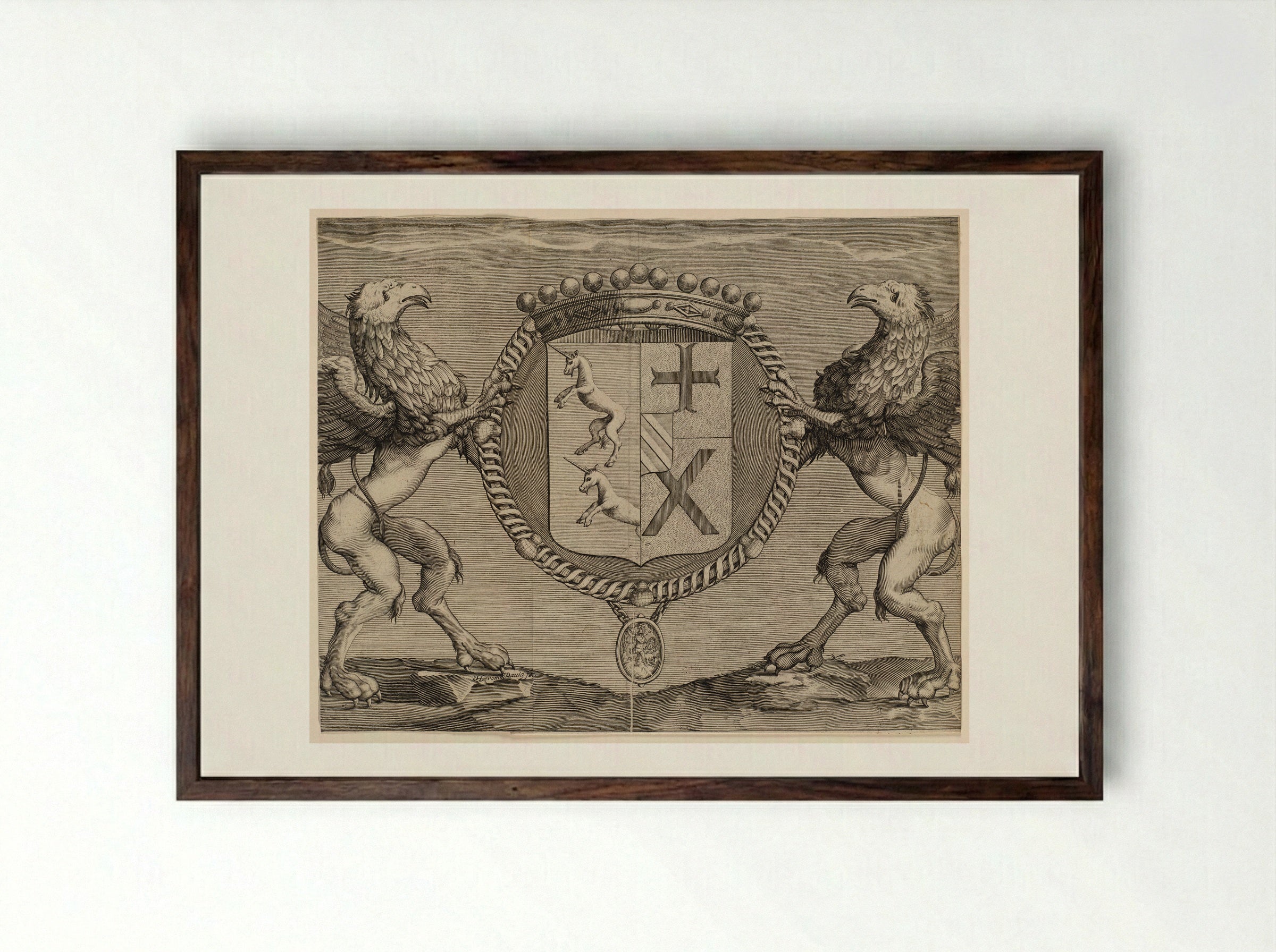 Coat-of-Arms of Du Rollet, de la Croisette - Jérome David - Framed Print Dark Wood