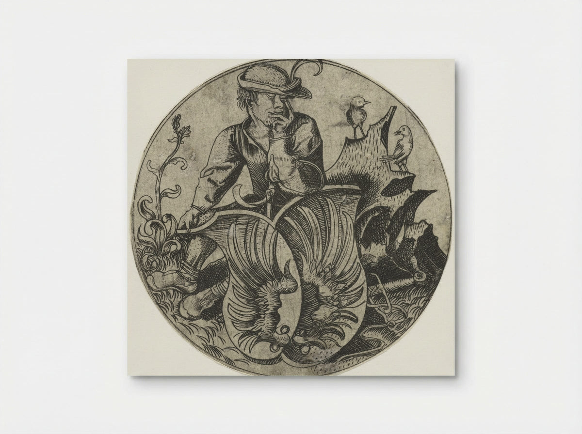 Coat of Arms with Wings Held by a Peasant - Wenzel von Olmütz - Poster