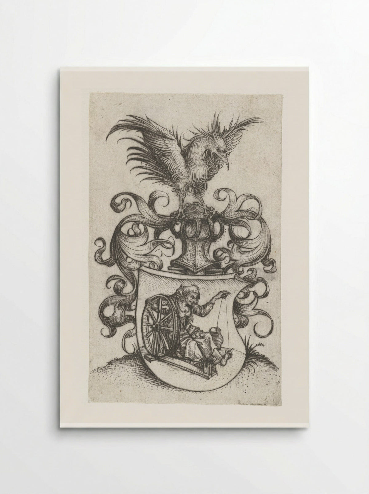 Coat of Arms with an Old Woman Spinning - Master of the Amsterdam Cabinet - Poster