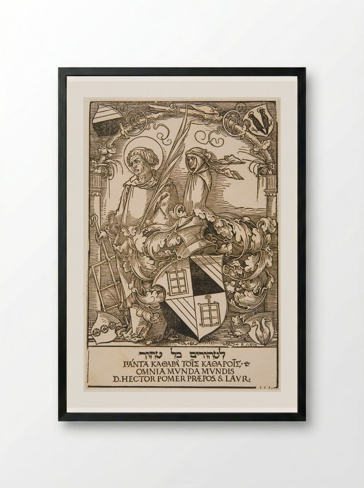 Coat-of-arms of Hector Pömer - Sebald Beham - Framed Print Black
