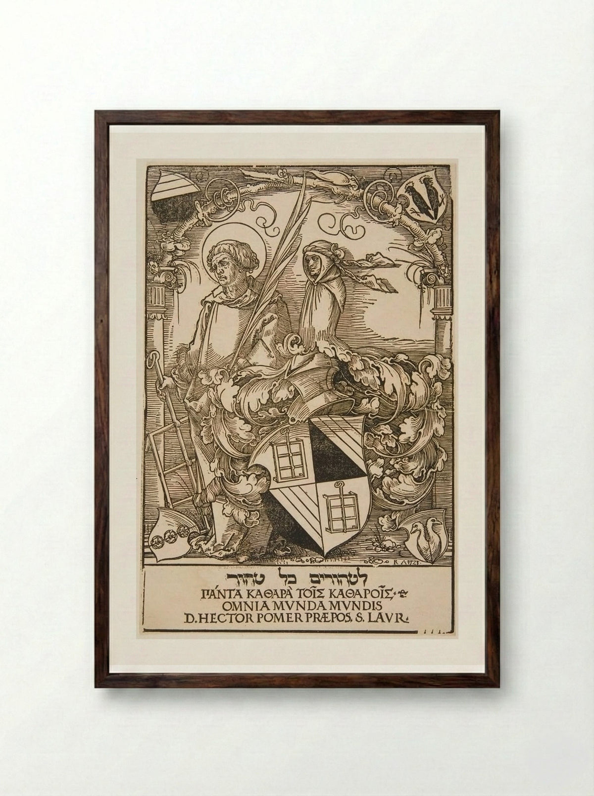 Coat-of-arms of Hector Pömer - Sebald Beham - Framed Print Dark Wood