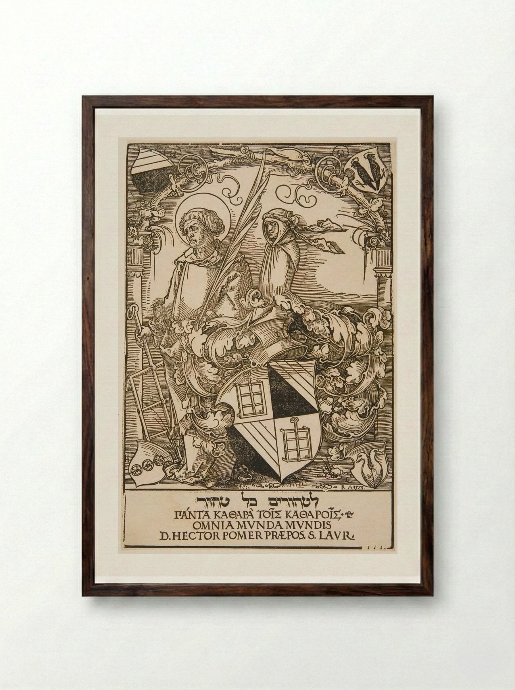 Coat-of-arms of Hector Pömer - Sebald Beham - Framed Print Dark Wood