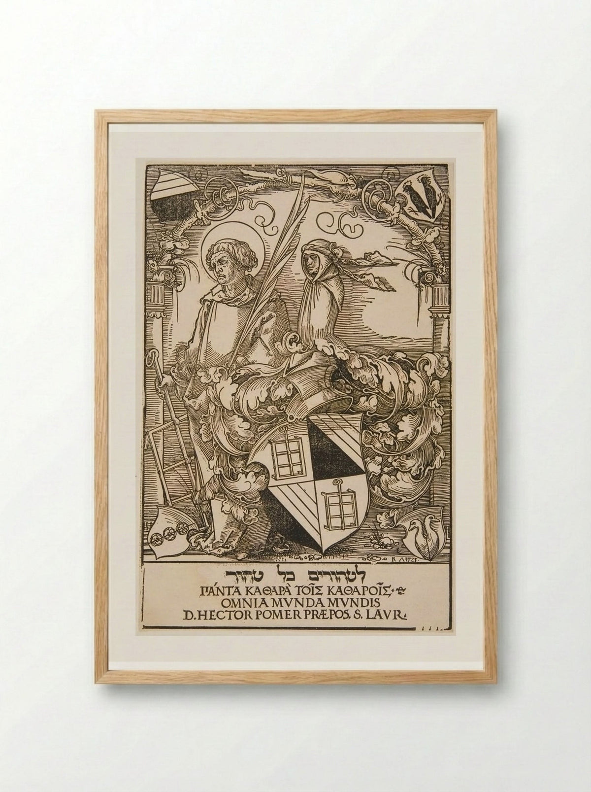 Coat-of-arms of Hector Pömer - Sebald Beham - Framed Print Wood