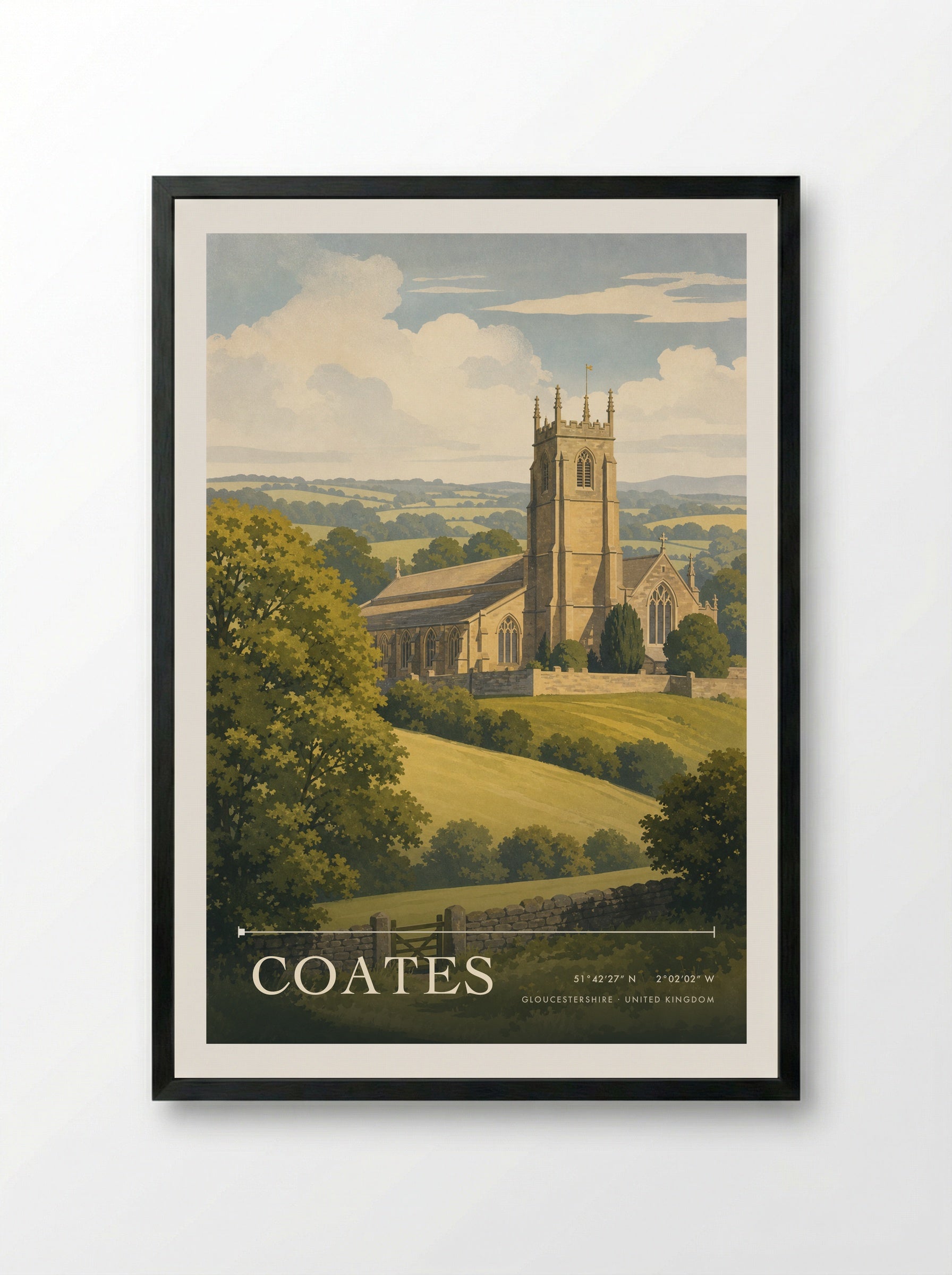 Coates Gloucestershire United Kingdom Travel Poster - Framed Print Black