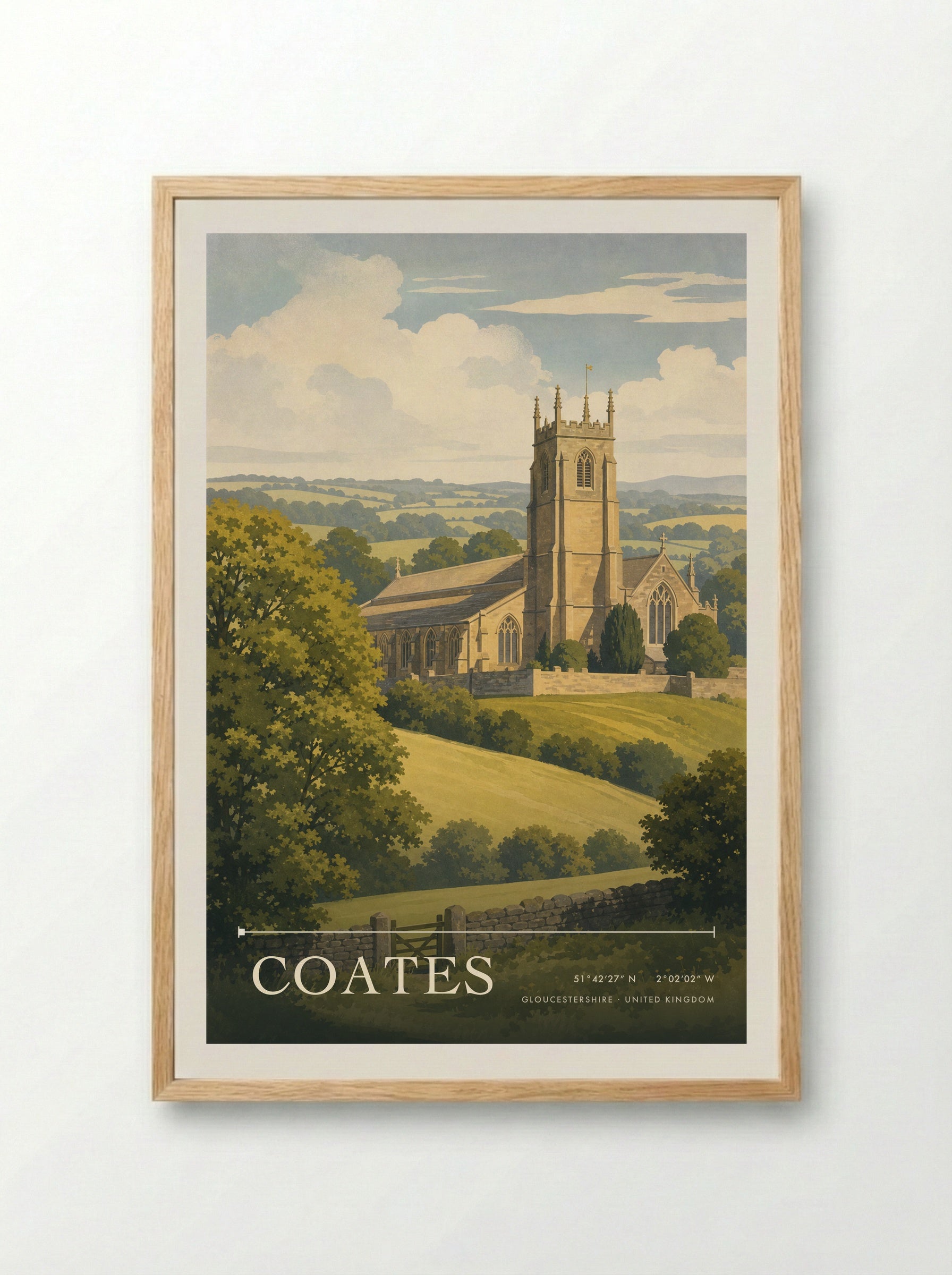 Coates Gloucestershire United Kingdom Travel Poster - Framed Print Wood