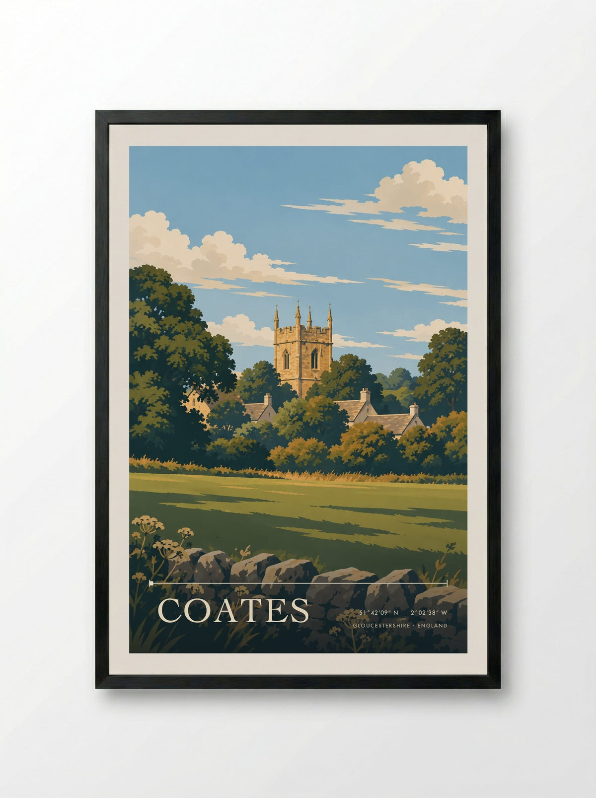Coates, Gloucestershire | Travel Poster - Framed Print Black